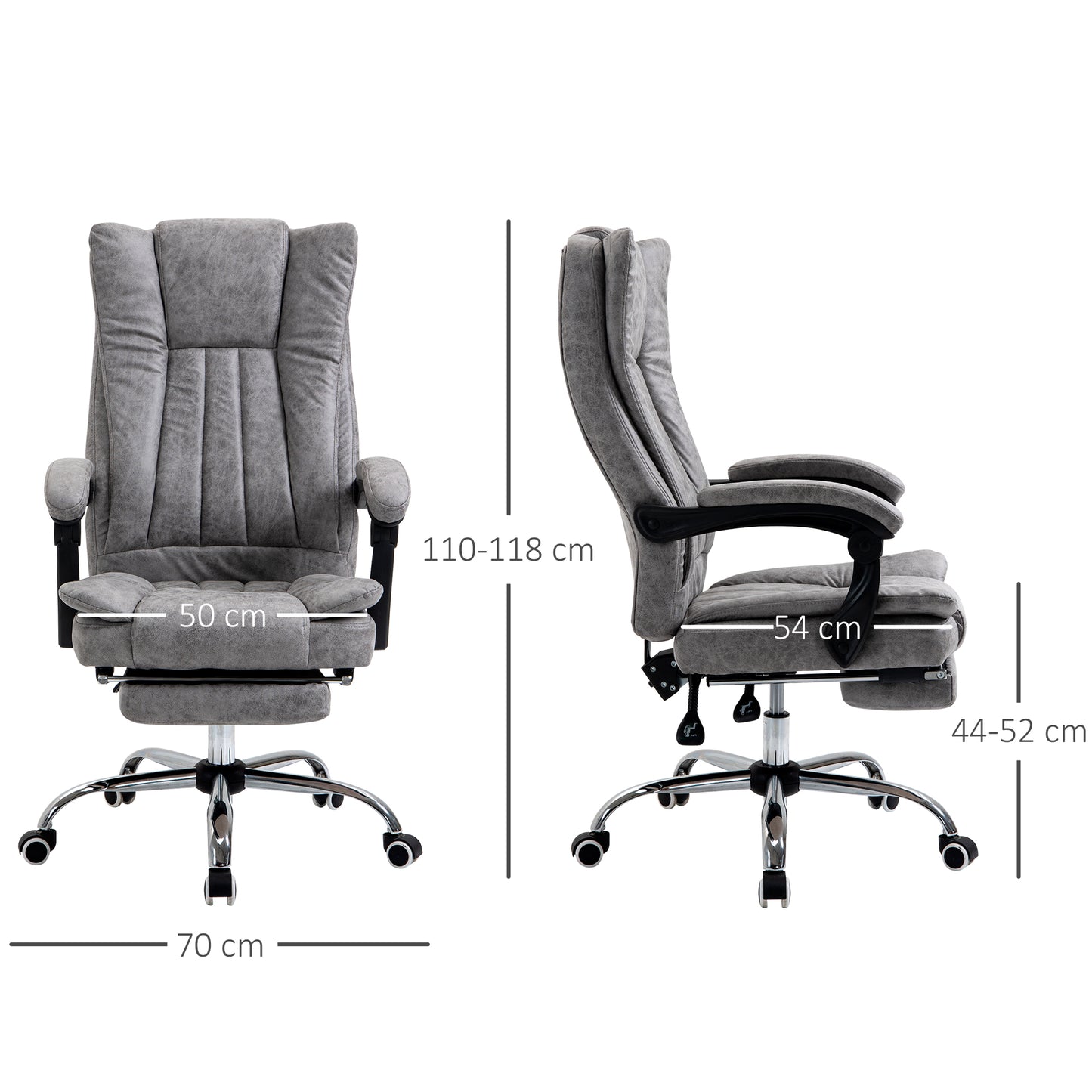 Image for Vinsetto Home Office Chair Microfibre Desk Chair with Reclining Function Armrests Swivel Wheels Footrest Grey