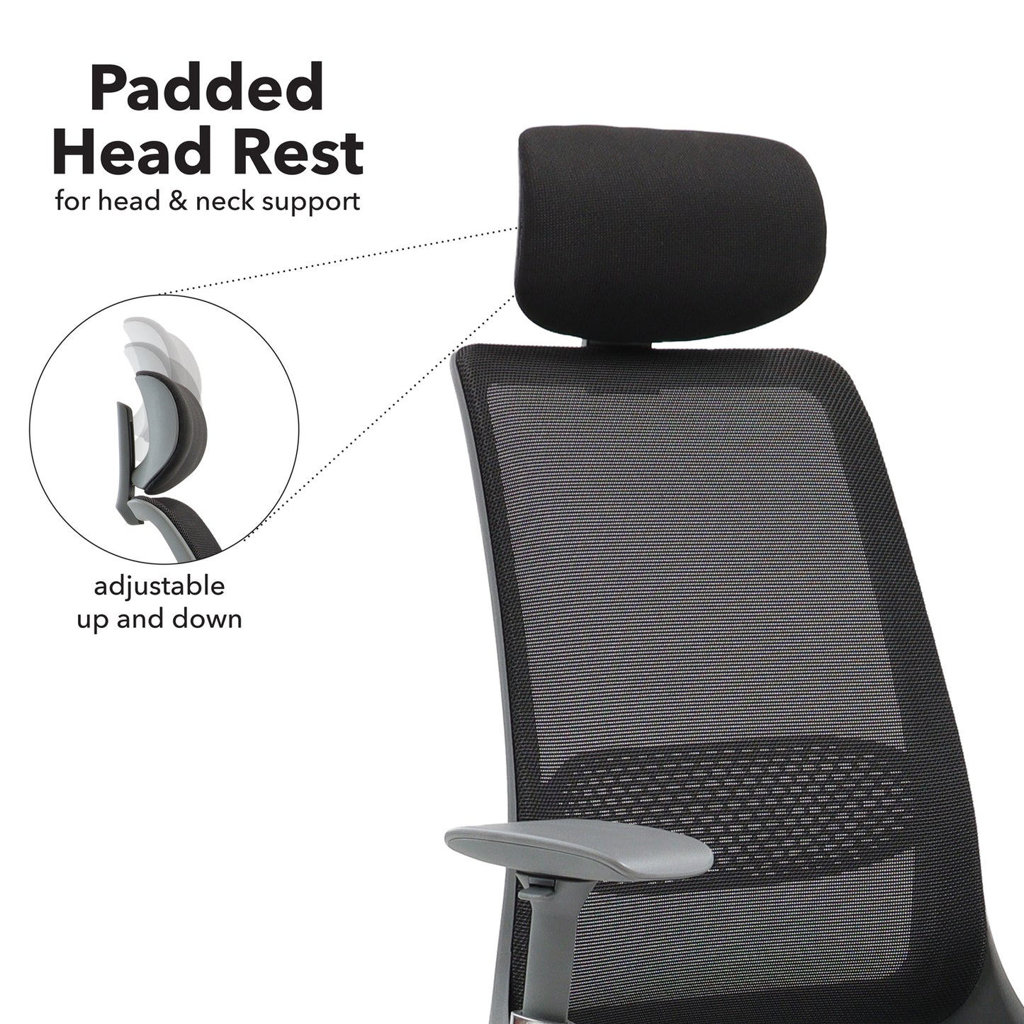 Holden mesh back operator chair with black fabric seat and headrest