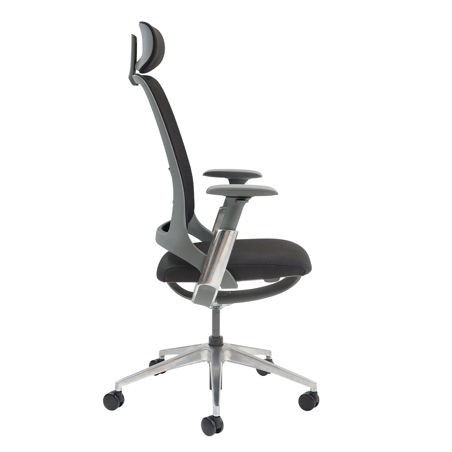 Holden mesh back operator chair with black fabric seat and headrest