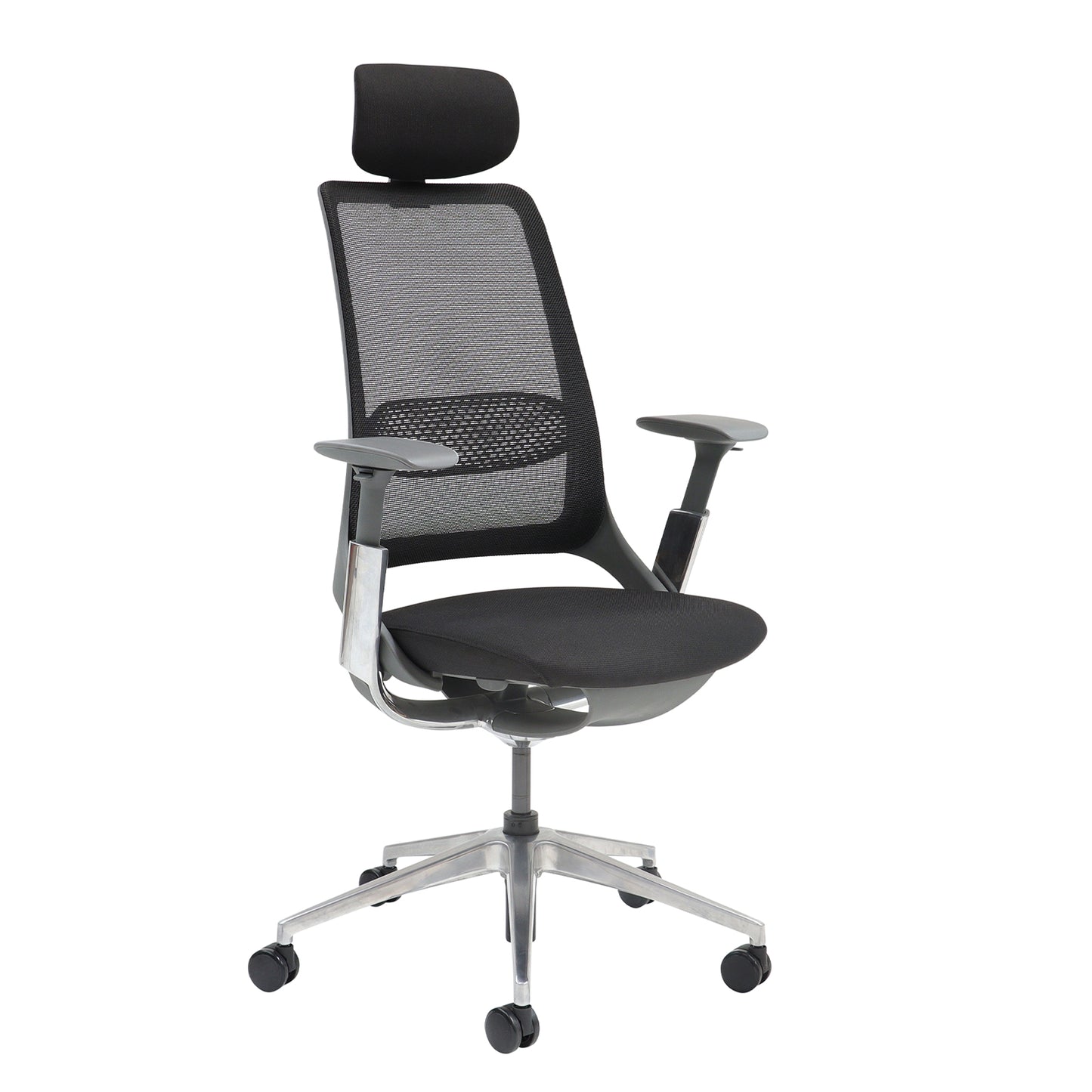 Holden mesh back operator chair with black fabric seat and headrest