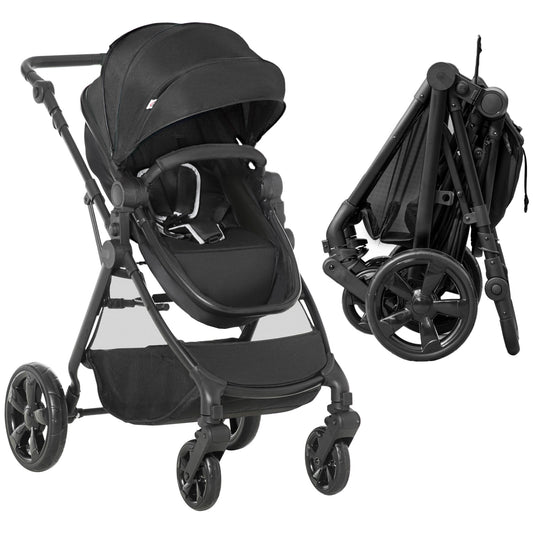HOMCOM 2 in 1 Lightweight Pushchair w/ Reversible Seat, Foldable Travel Baby Stroller w/ Fully Reclining From Birth to 3 Years, 5 - point Harness Black - ChairwayUKPush Chair440 - 028v70bkHOMCOM 2 in 1 Lightweight Pushchair w/ Reversible Seat, Foldable Travel Baby Stroller w/ Fully Reclining From Birth to 3 Years, 5 - point Harness Black