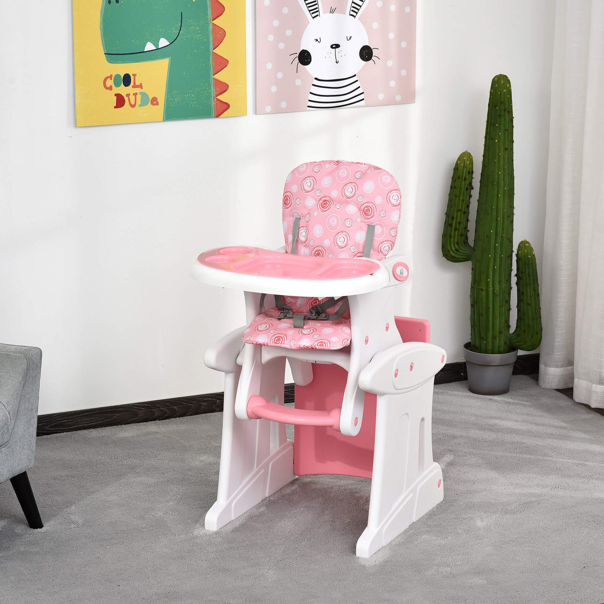 HOMCOM HDPE 3 - in - 1 Baby Booster High Chair Pink - ChairwayUKBaby Chair420 - 008pkHOMCOM HDPE 3 - in - 1 Baby Booster High Chair Pink
