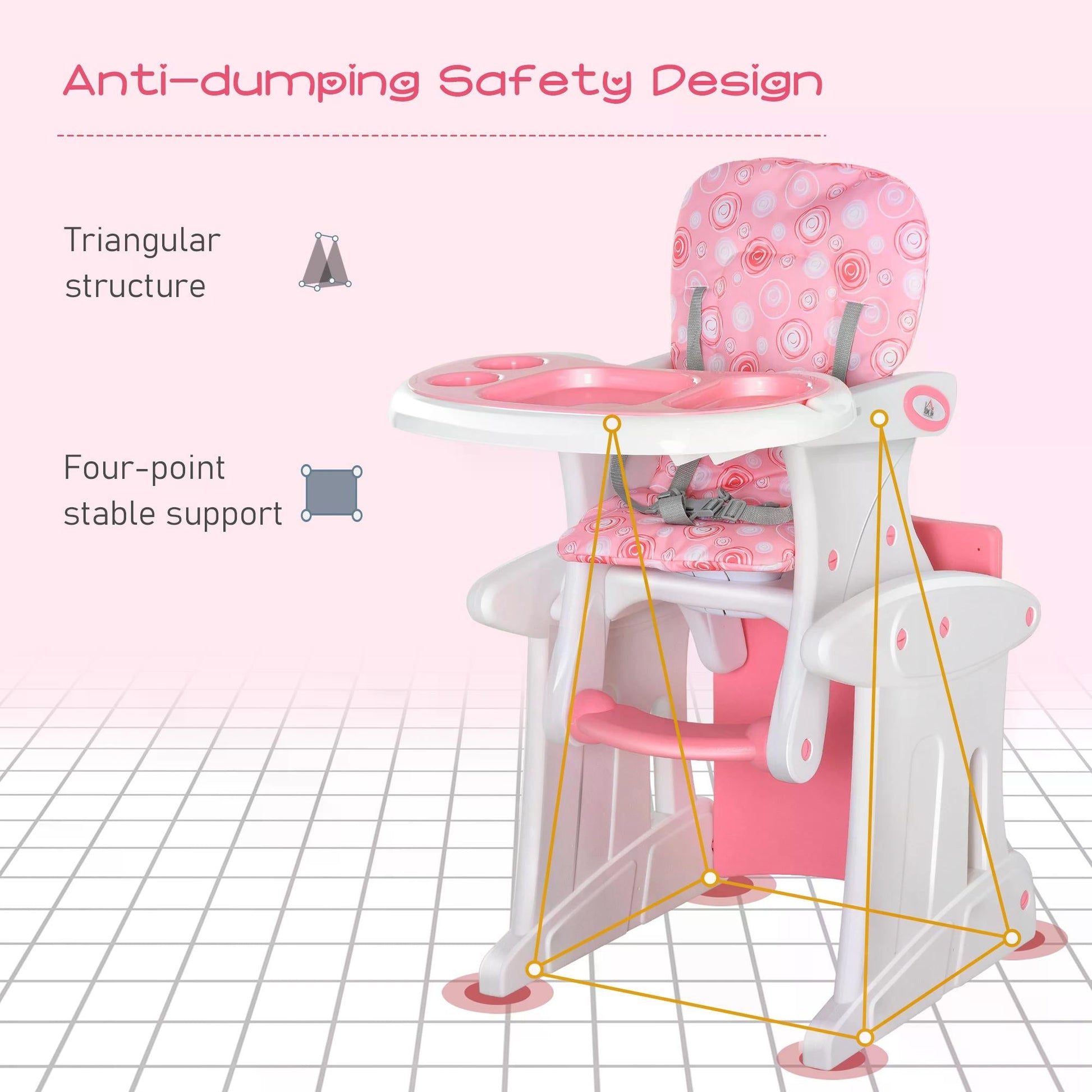 HOMCOM HDPE 3 - in - 1 Baby Booster High Chair Pink - ChairwayUKBaby Chair420 - 008pkHOMCOM HDPE 3 - in - 1 Baby Booster High Chair Pink