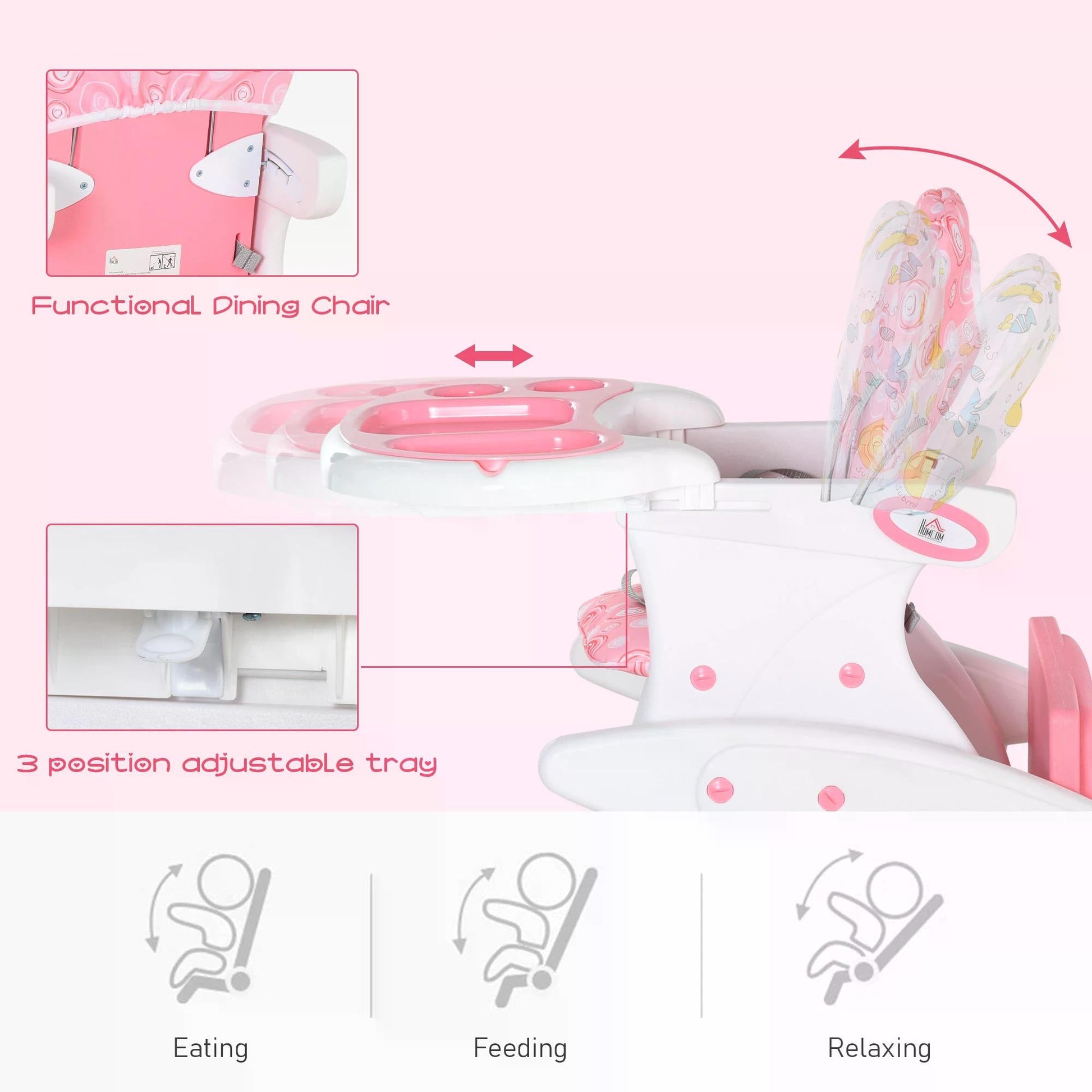 HOMCOM HDPE 3 - in - 1 Baby Booster High Chair Pink - ChairwayUKBaby Chair420 - 008pkHOMCOM HDPE 3 - in - 1 Baby Booster High Chair Pink