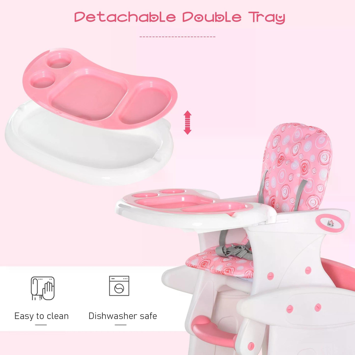 HOMCOM HDPE 3 - in - 1 Baby Booster High Chair Pink - ChairwayUKBaby Chair420 - 008pkHOMCOM HDPE 3 - in - 1 Baby Booster High Chair Pink