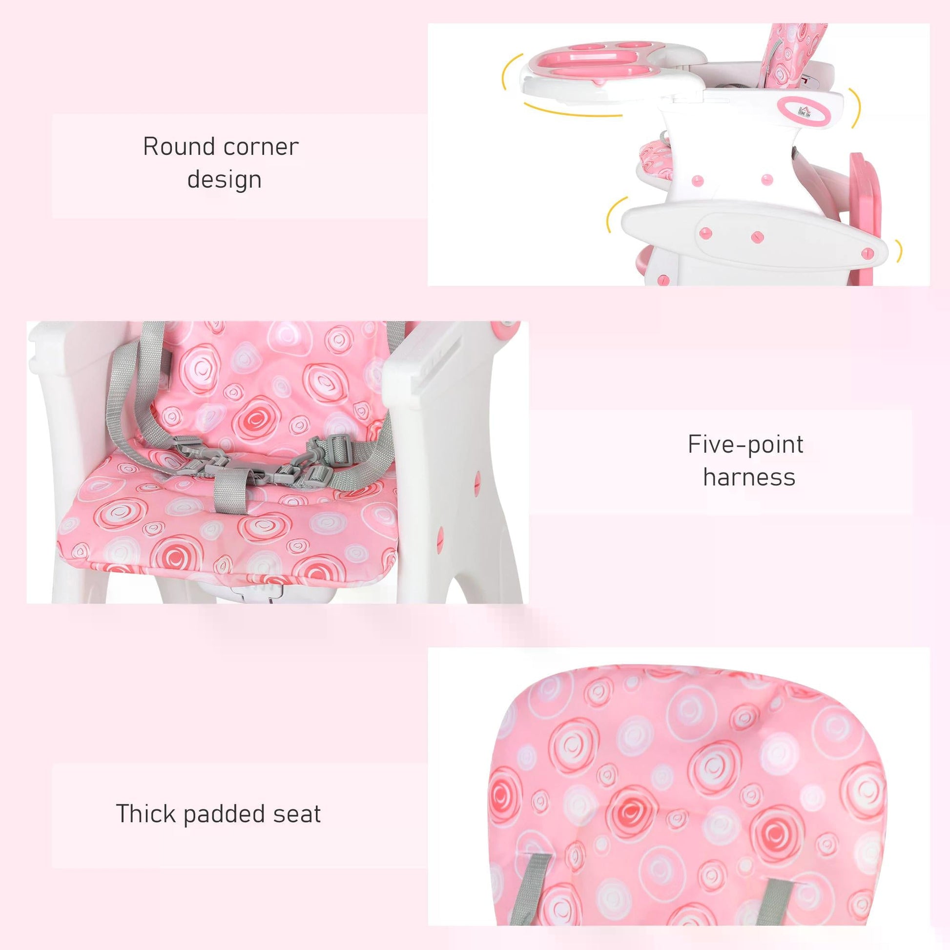 HOMCOM HDPE 3 - in - 1 Baby Booster High Chair Pink - ChairwayUKBaby Chair420 - 008pkHOMCOM HDPE 3 - in - 1 Baby Booster High Chair Pink