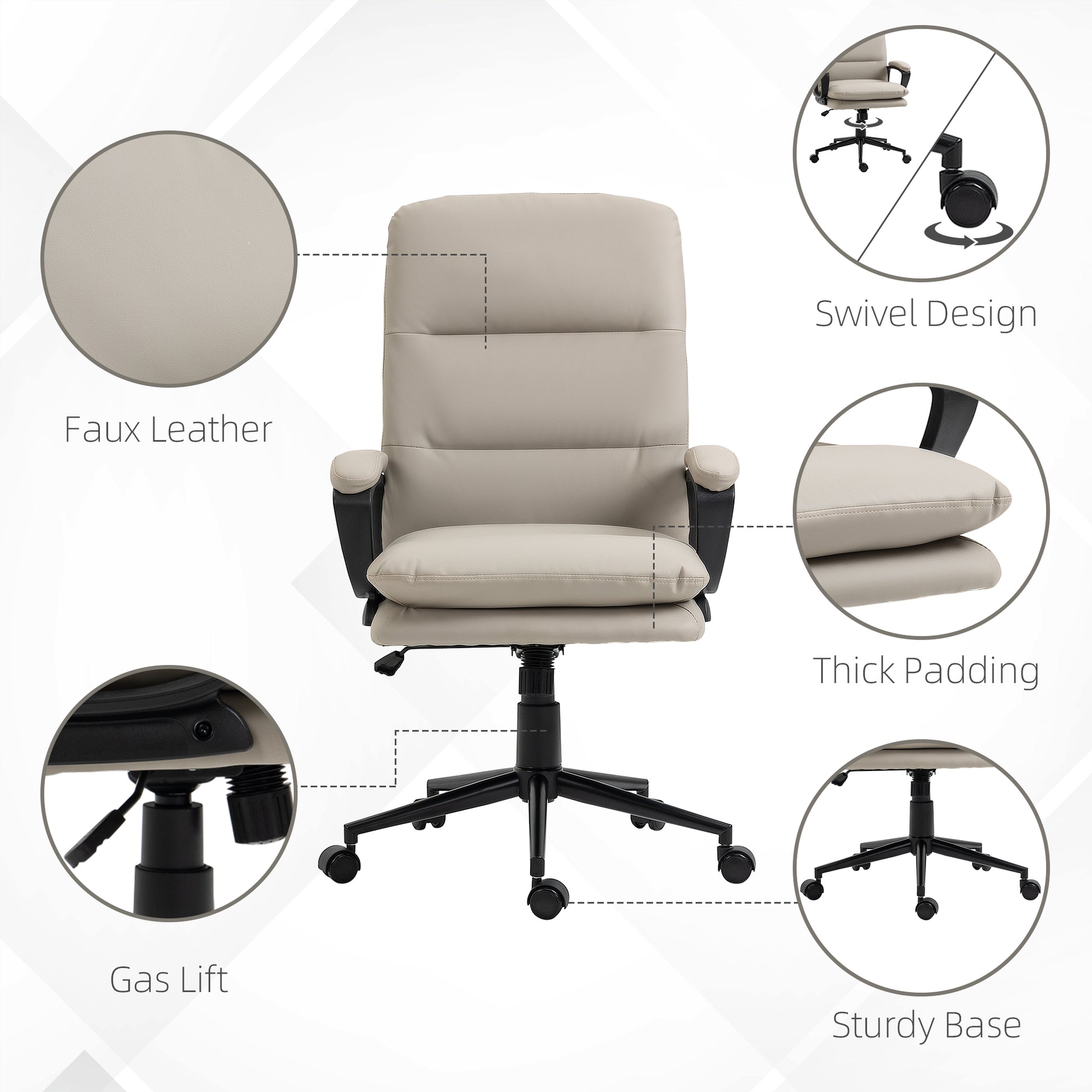 Image for Vinsetto High Back Office Chair, PU Leather Desk Chair with Double-tier Padding, Arm, Swivel Wheels, Adjustable Height, Light Grey