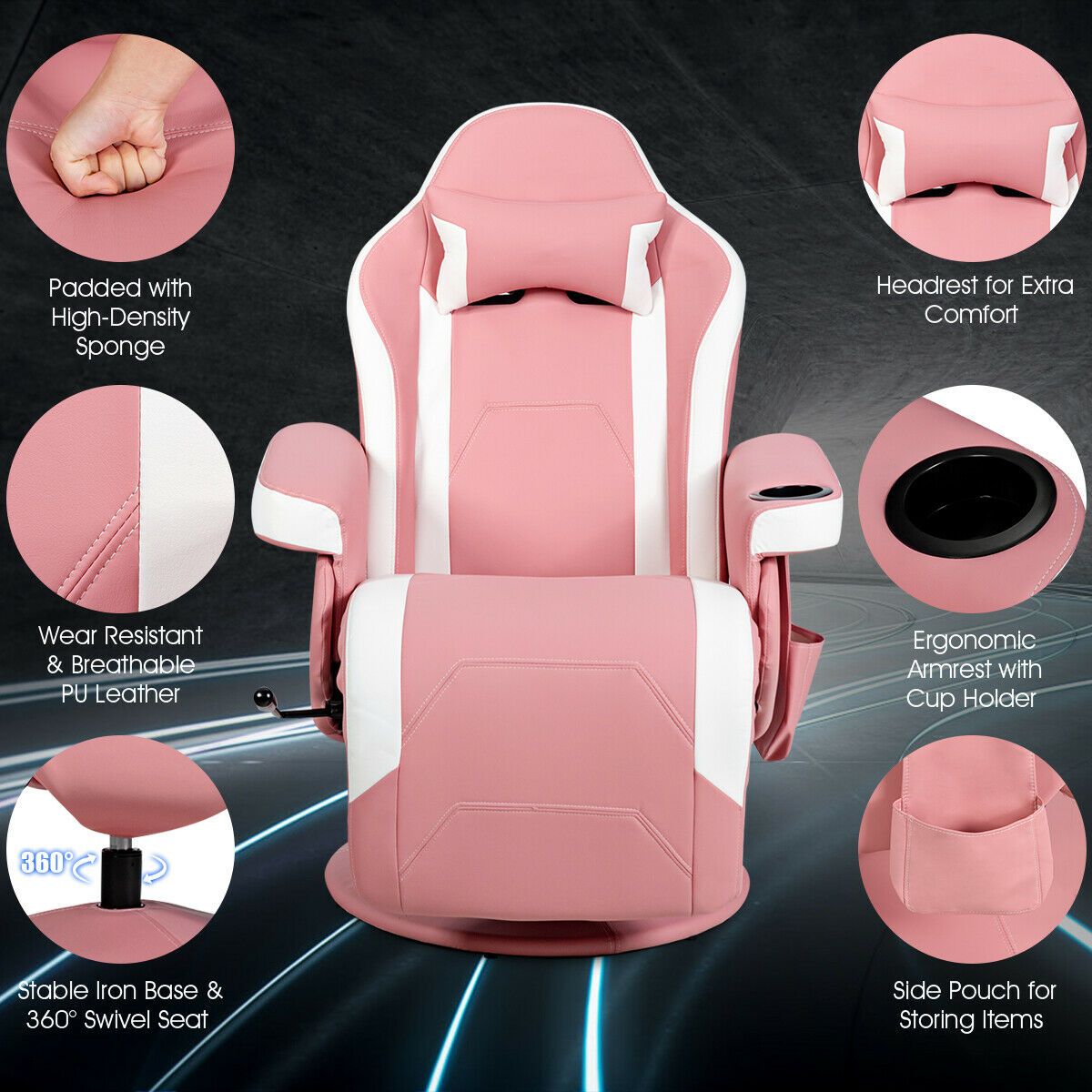 Electric Massage Gaming Chair with Cup Holder and Side Pouch - ChairwayUK