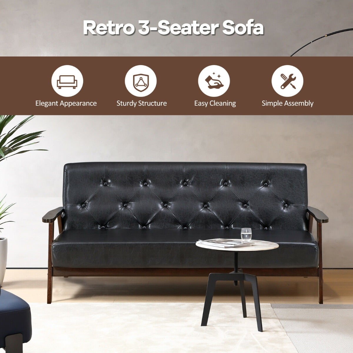 Single/3-Seater Accent PU Leather Sofa Chair for Living Room-Size 2