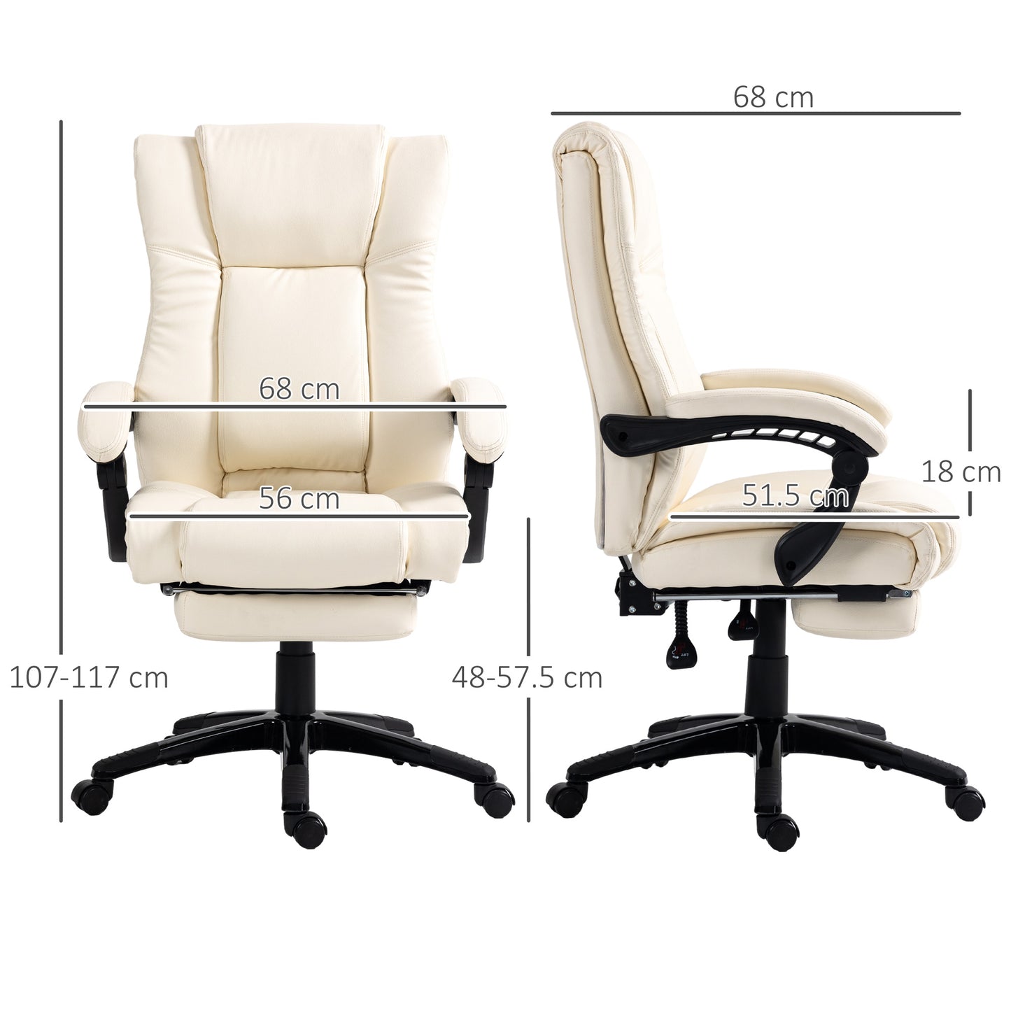 Image for Vinsetto PU Leather Office Chair, Swivel Computer Chair with Footrest, Wheels, Adjustable Height, Cream White