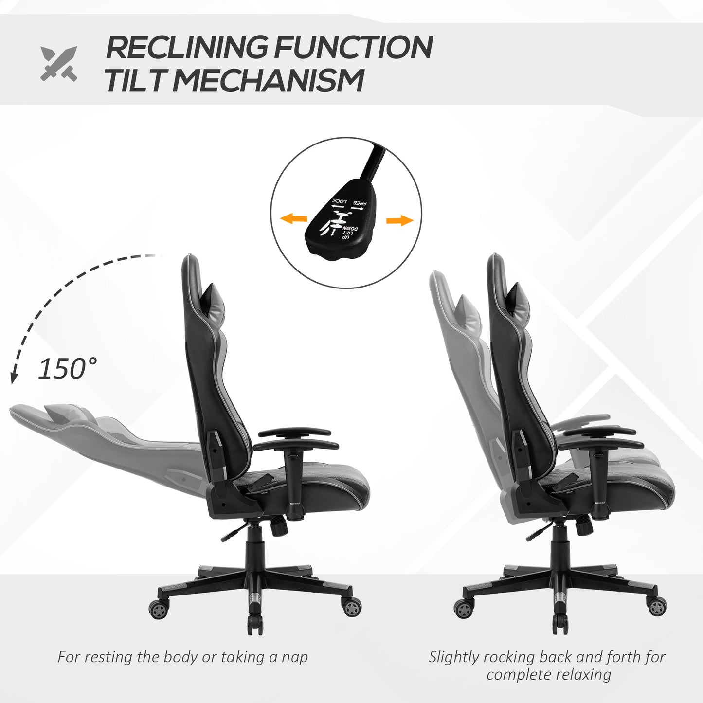 Image for Vinsetto Gaming Chair Racing Style Ergonomic Office Chair High Back Computer Desk Chair Adjustable Height Swivel Recliner with Lumbar Support, Grey