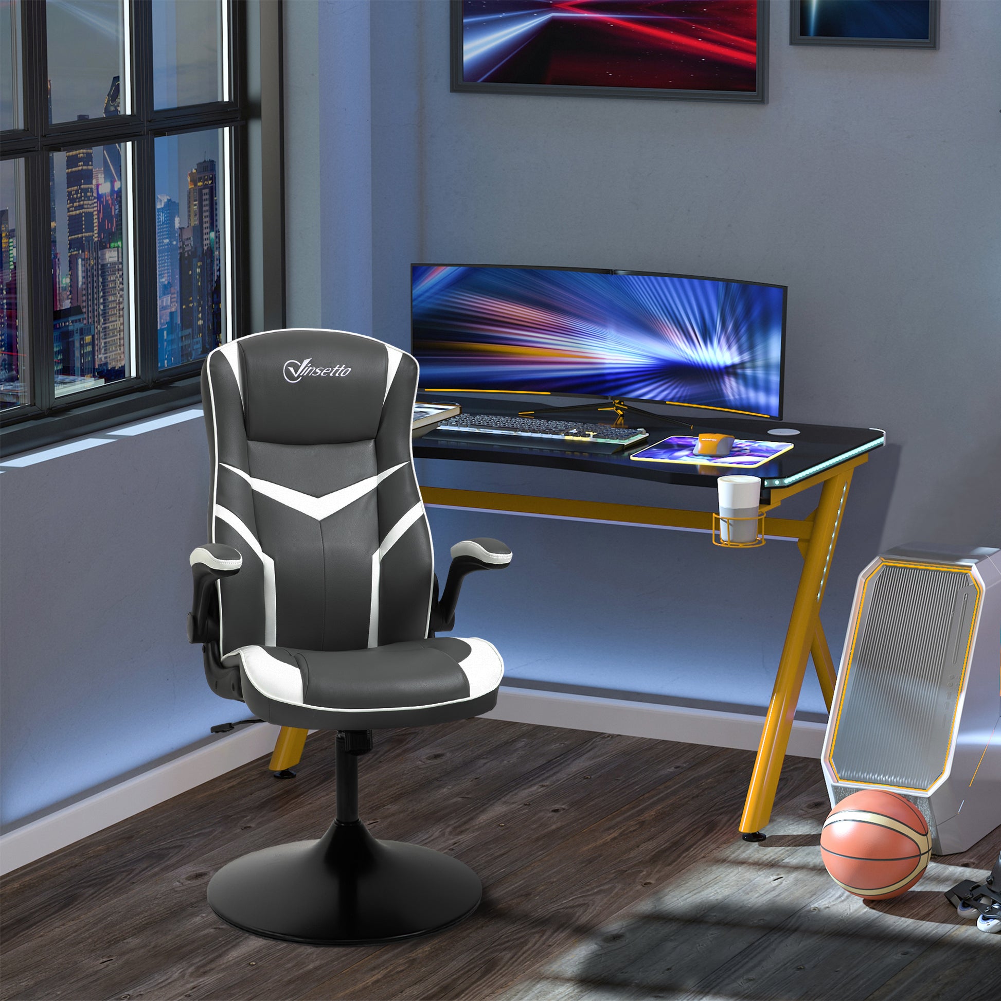 Image for Vinsetto Video Best Gaming Chair Computer Chair, Playseat with Adjustable Height, Swivel Base, Desk Chair, PVC Leather Swivel Chair, Grey