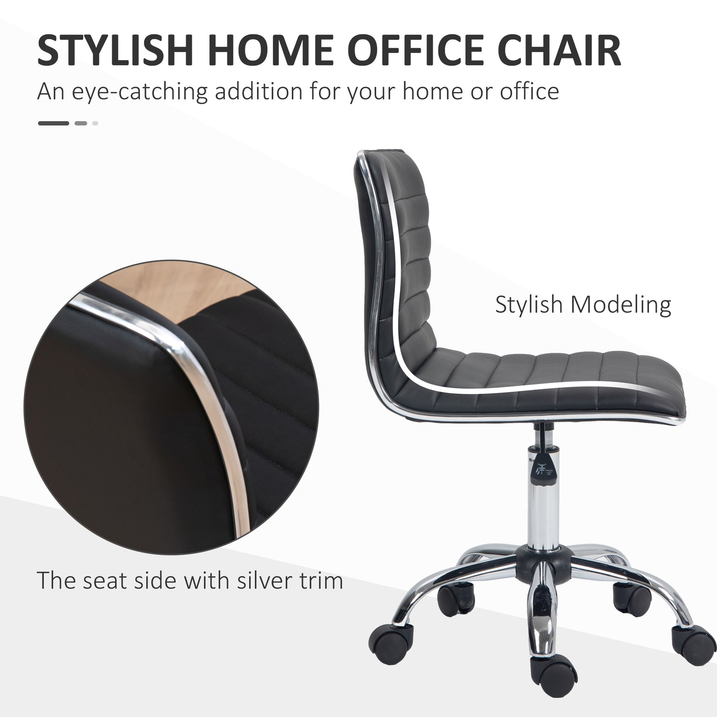 Image for Vinsetto Adjustable Swivel Office Chair with Armless Mid-Back in PU Leather and Chrome Base - Black