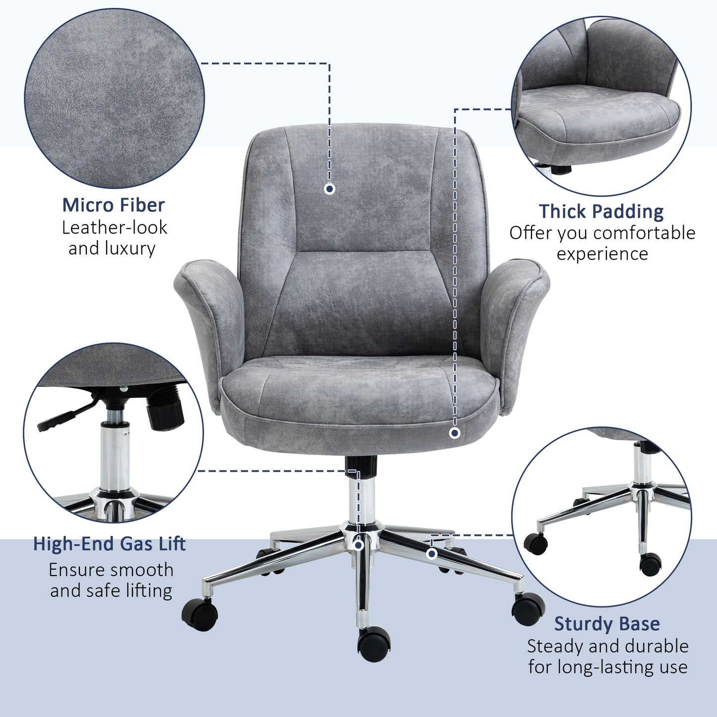 Image for Vinsetto Swivel Ergonomic Office Chair Mid Back Desk Chair for Home Study Bedroom, Light Grey