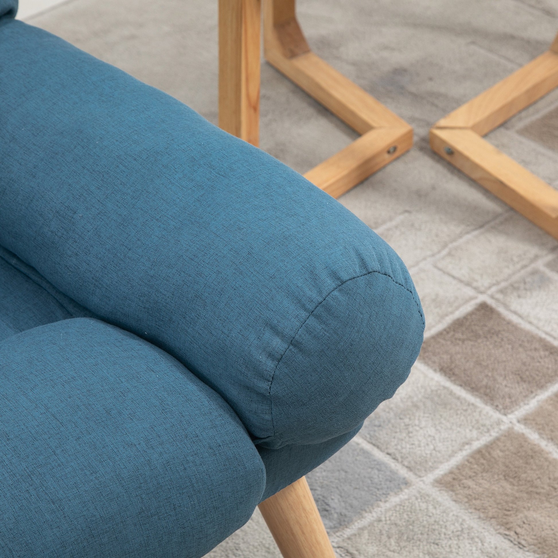 HOMCOM Armchair with Footstool, 180Â° Recliner with Ottoman, Accent Chair and Footstool with 3-Position Adjustable Backrest and Wooden Legs for Living Room, Blue - ChairwayUK