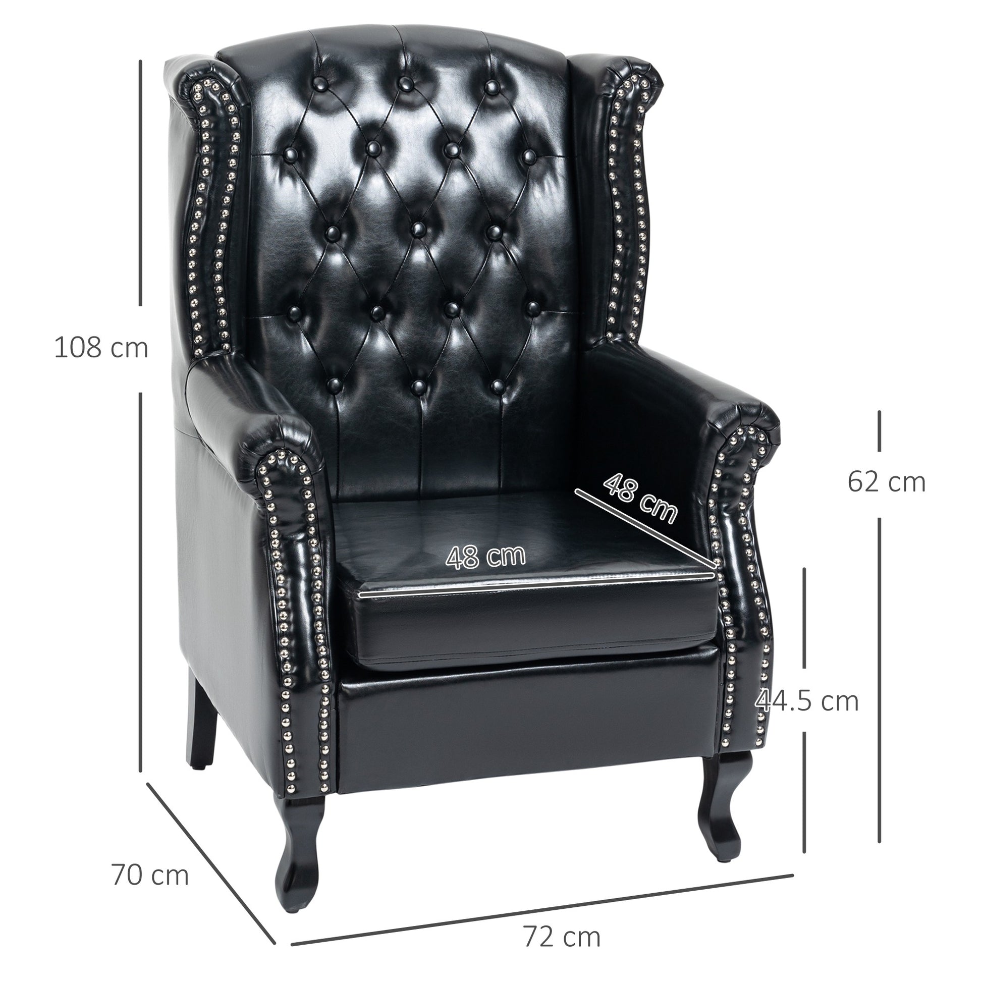 HOMCOM Wingback Accent Chair Tufted Chesterfield-style Armchair with Nail Head Trim for Living Room Bedroom - ChairwayUK