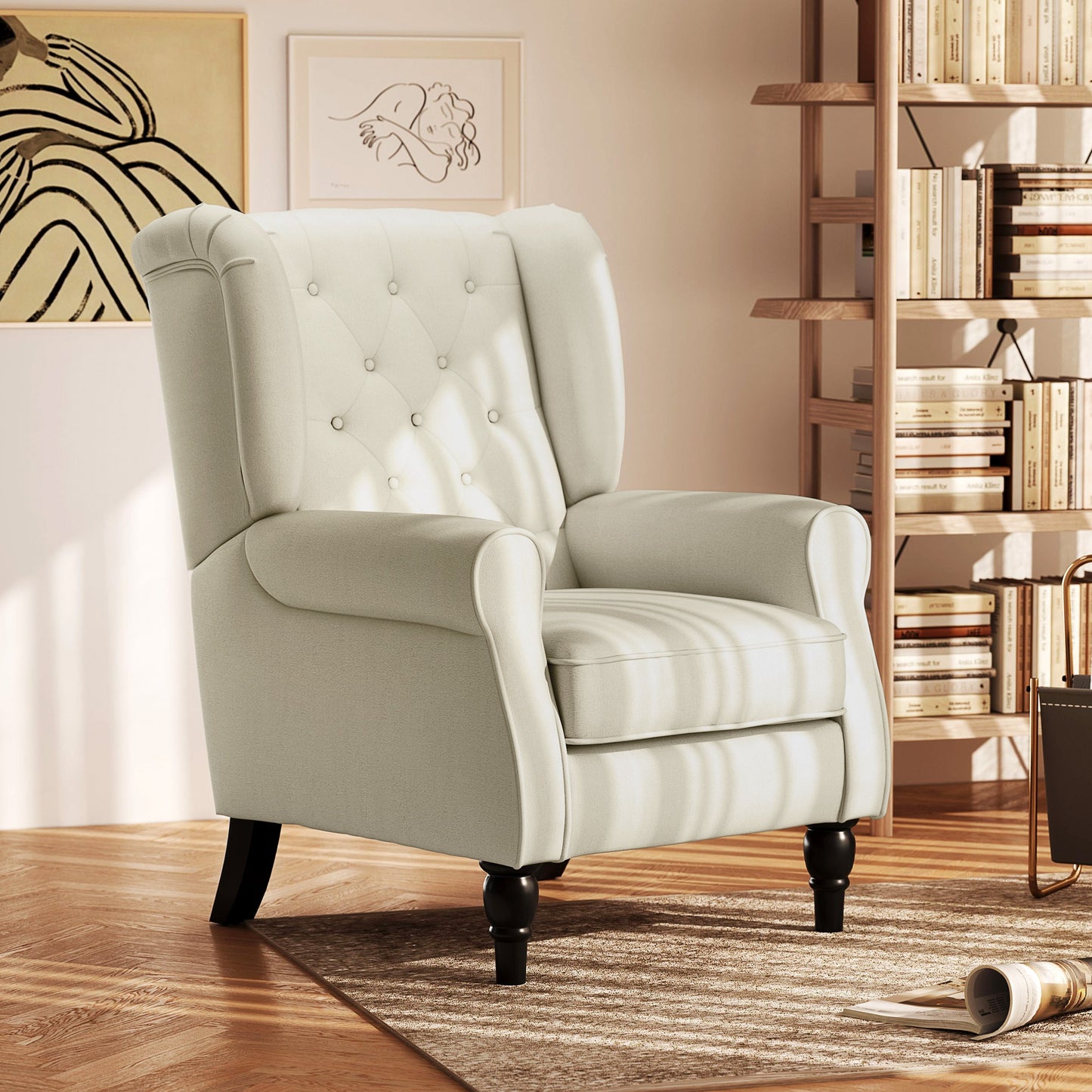 HOMCOM Retro Accent Chair, Wingback Armchair with Wood Frame Button Tufted Design for Living Room Bedroom - ChairwayUK