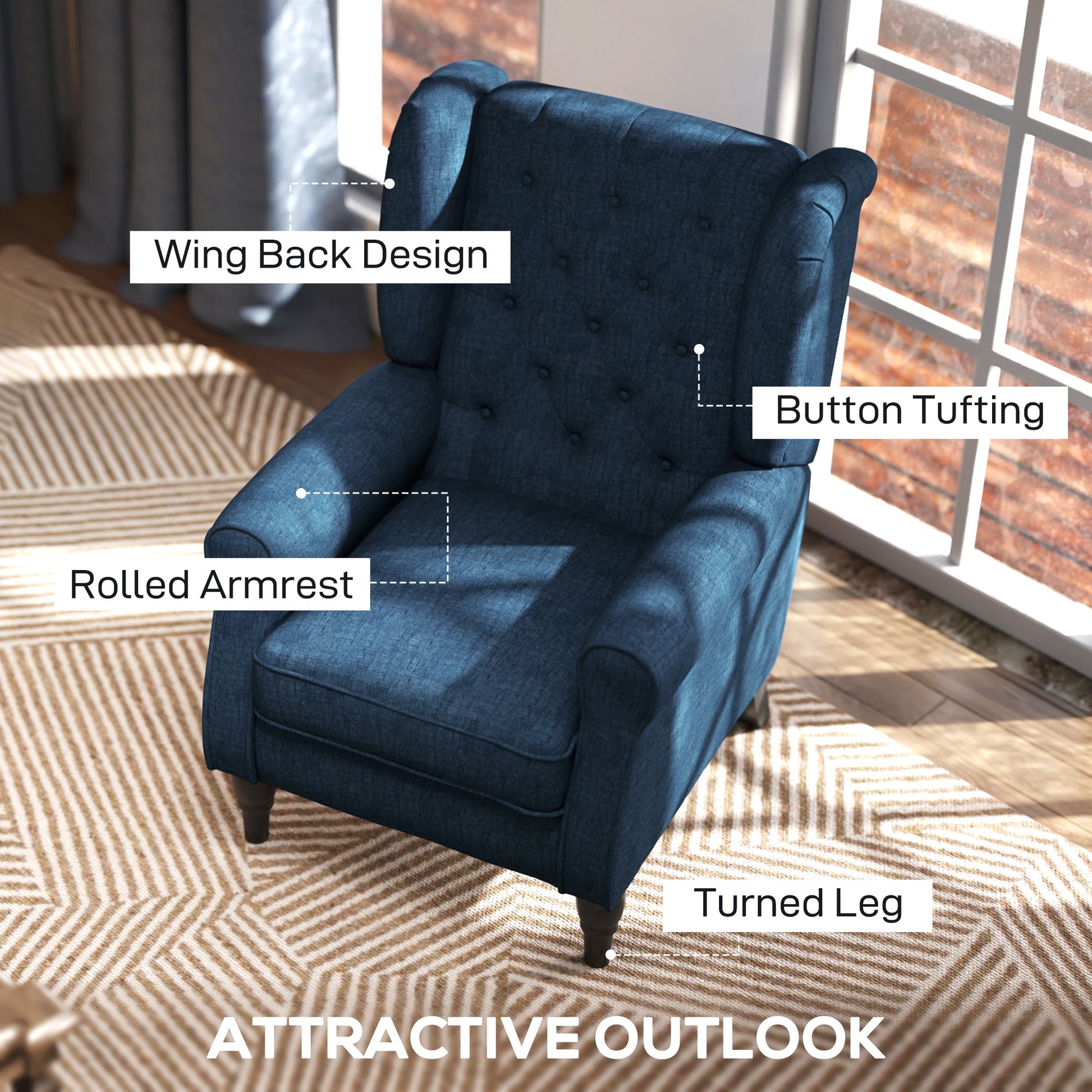 HOMCOM Retro Accent Chair, Wingback Armchair with Wood Frame Button Tufted Design for Living Room Bedroom - ChairwayUK