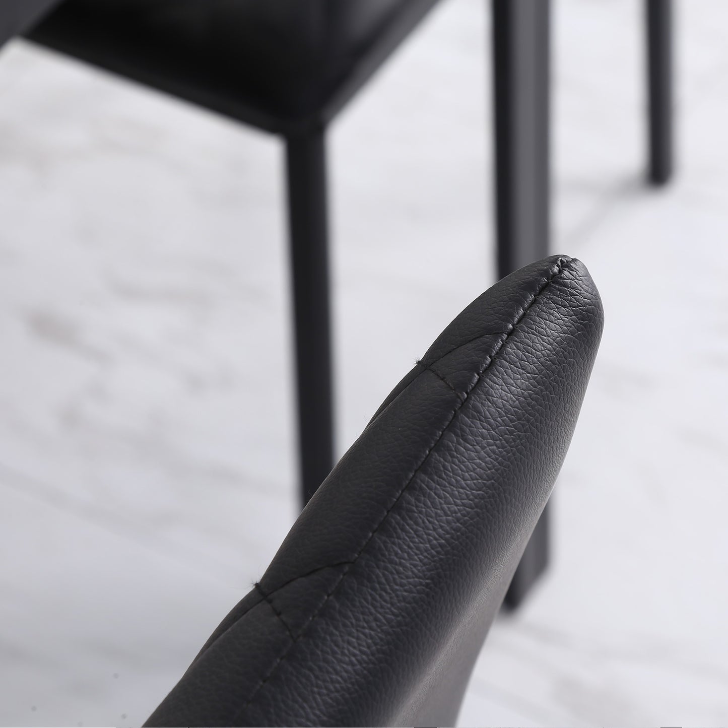 HOMCOM Modern Dining Chairs Upholstered Faux Leather Accent Chairs with Metal Legs for Kitchen, Set of 4, Black