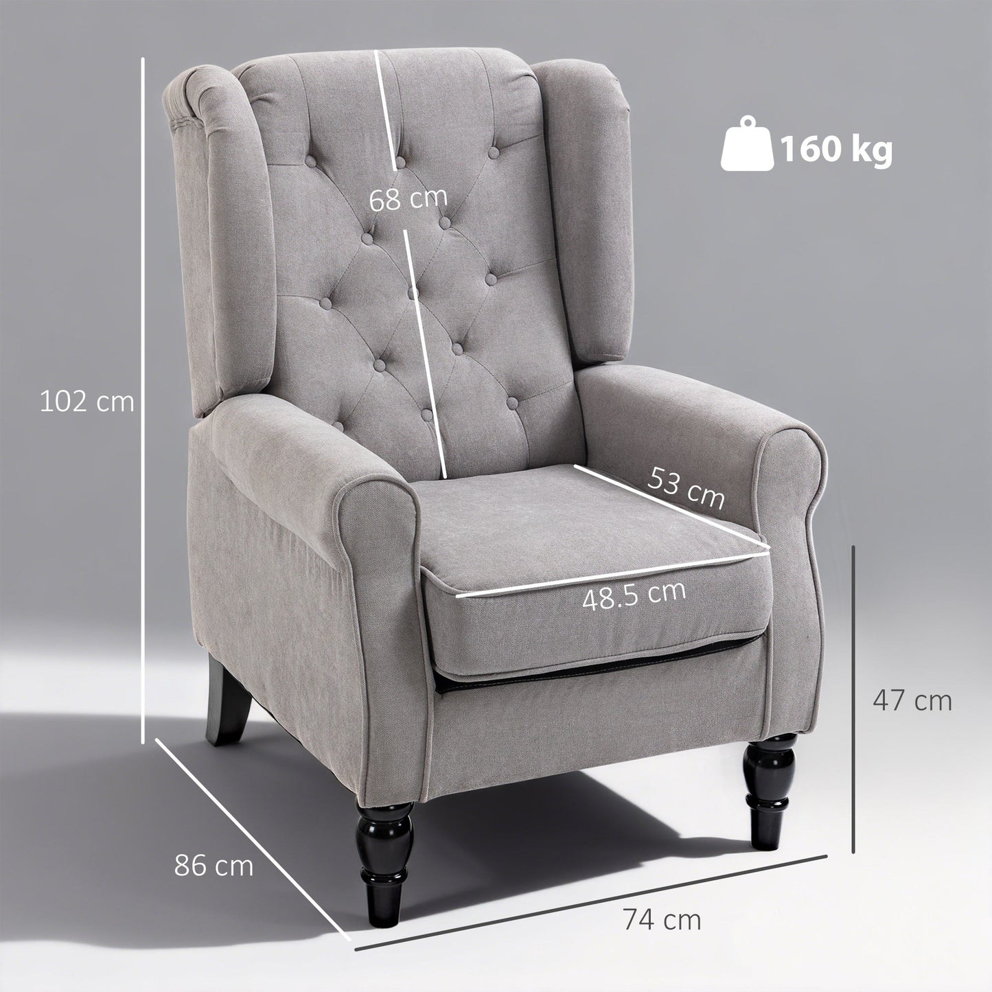 HOMCOM Retro Accent Chair, Wingback Armchair with Wood Frame Button Tufted Design for Living Room Bedroom - ChairwayUK