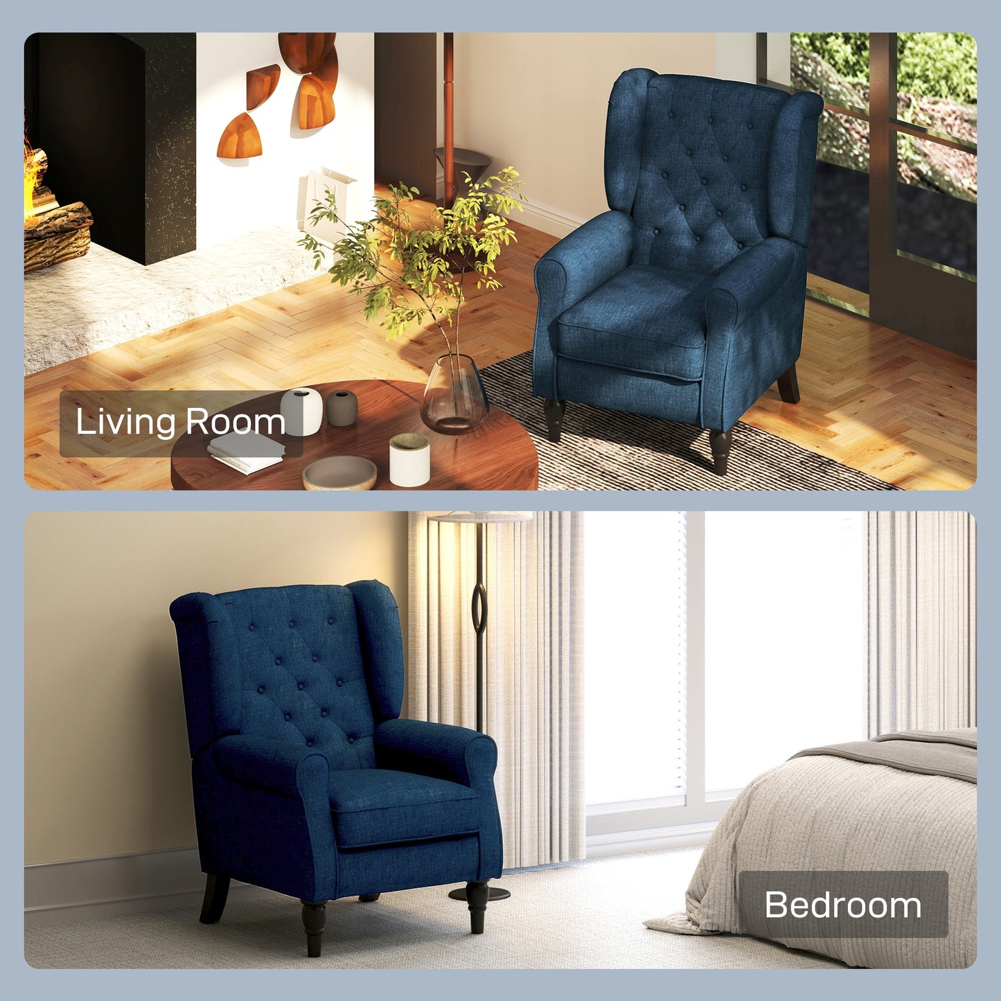 HOMCOM Retro Accent Chair, Wingback Armchair with Wood Frame Button Tufted Design for Living Room Bedroom - ChairwayUK