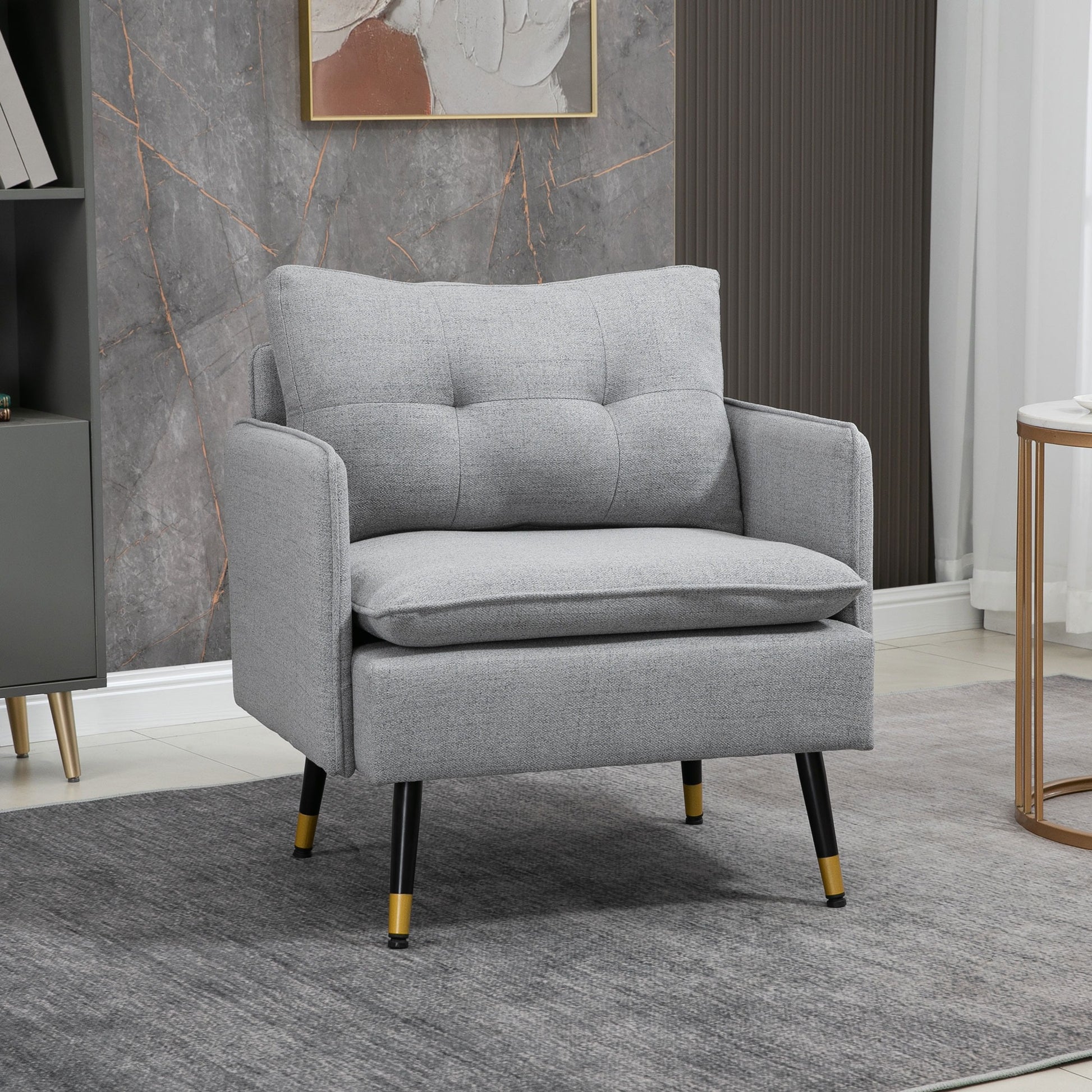 Modern Accent Chair, Upholstered Button Tufted Occasional Chair for Living Room and Bedroom, Grey - ChairwayUK