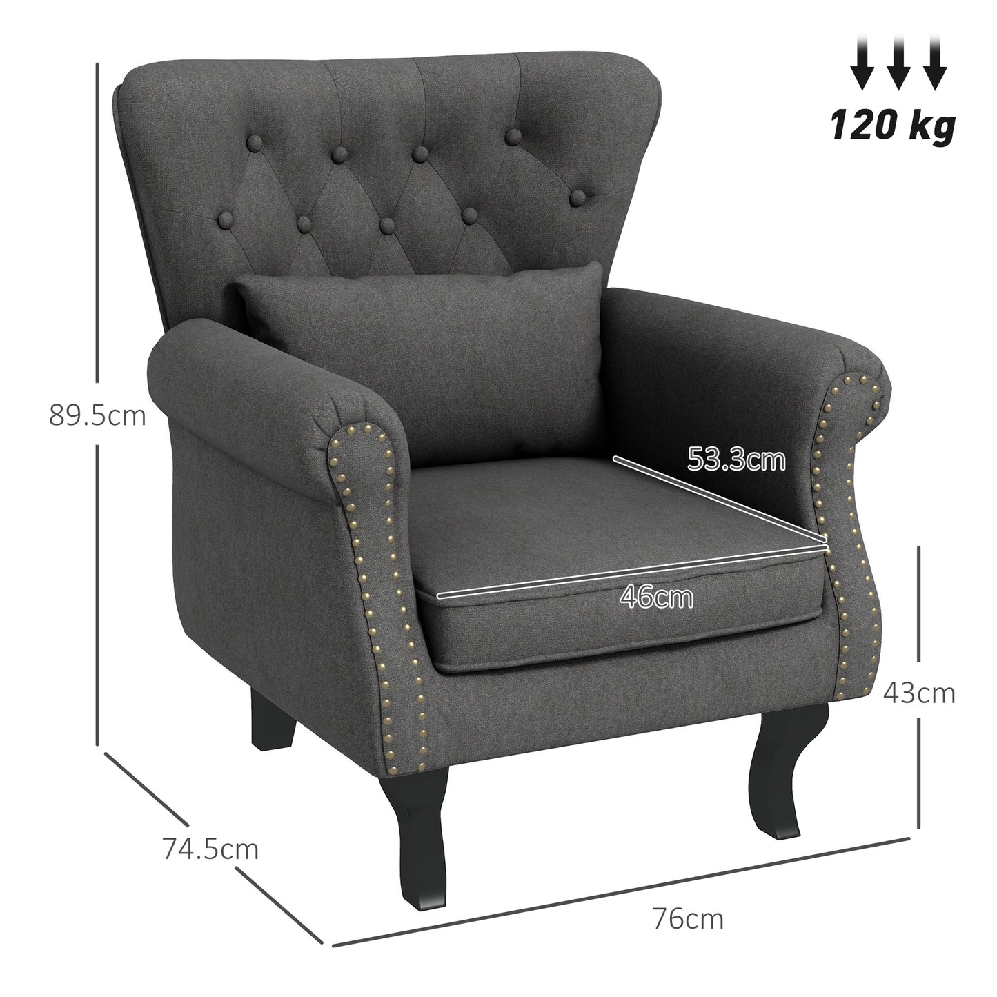 Chesterfield-Style Accent Chair - Grey