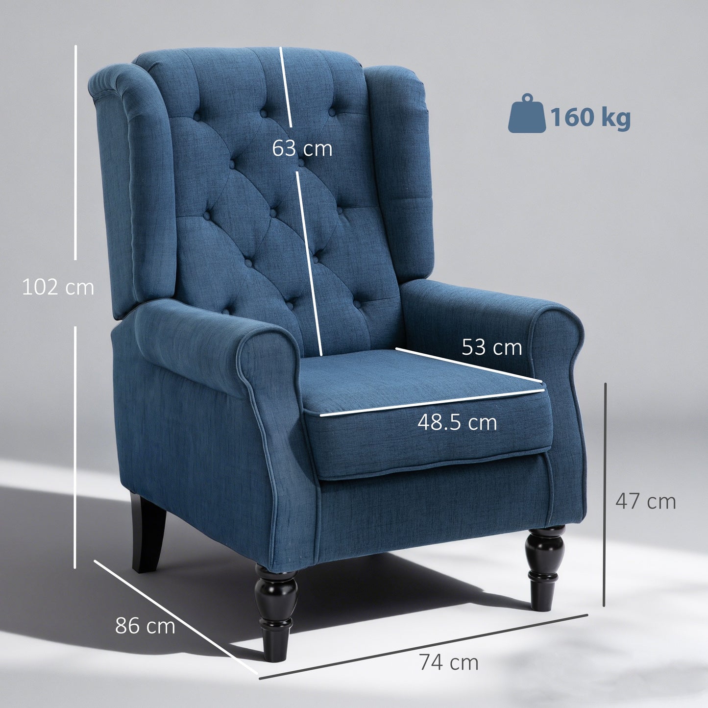 HOMCOM Retro Accent Chair, Wingback Armchair with Wood Frame Button Tufted Design for Living Room Bedroom - ChairwayUK
