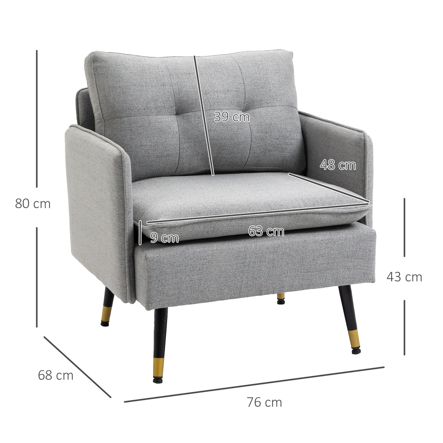 Modern Accent Chair, Upholstered Button Tufted Occasional Chair for Living Room and Bedroom, Grey - ChairwayUK