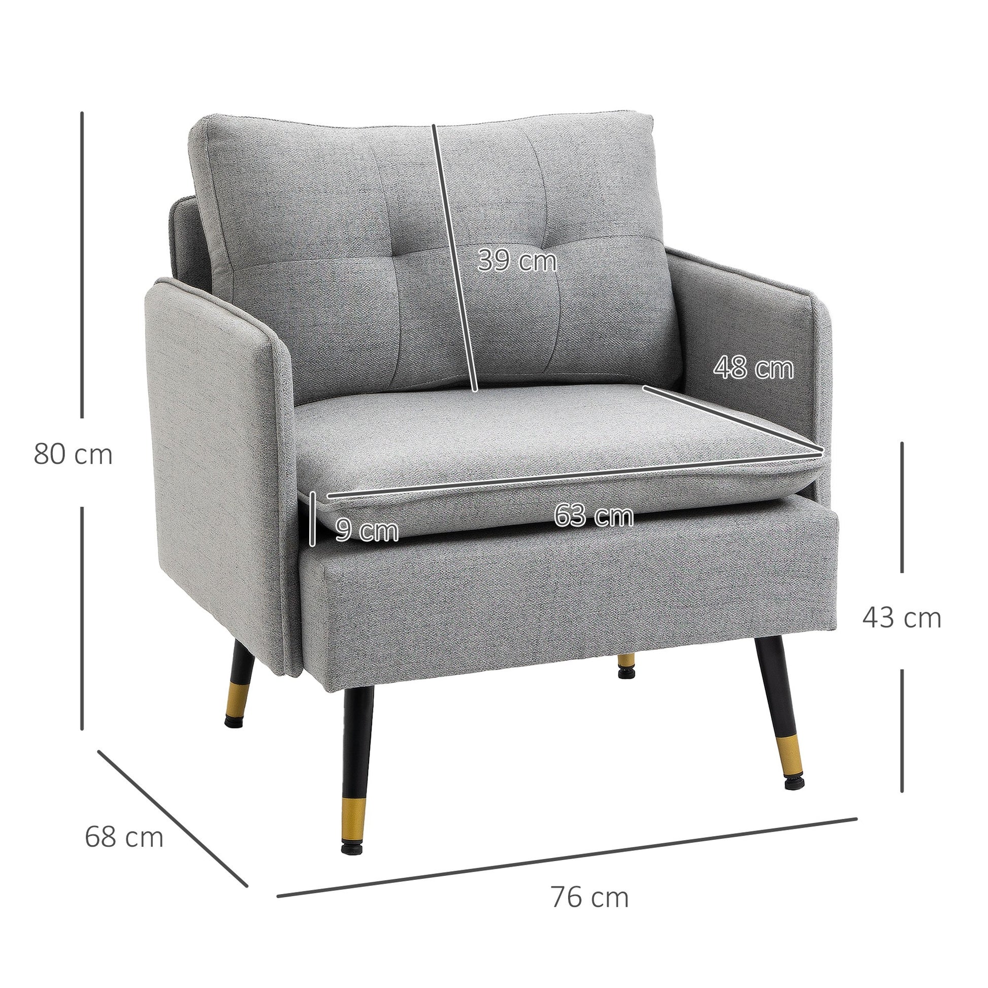 Modern Accent Chair, Upholstered Button Tufted Occasional Chair for Living Room and Bedroom, Grey - ChairwayUK