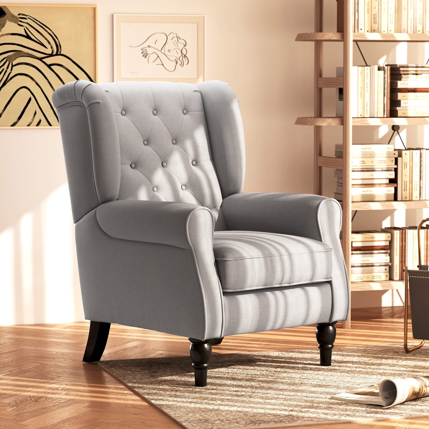 HOMCOM Retro Accent Chair, Wingback Armchair with Wood Frame Button Tufted Design for Living Room Bedroom - ChairwayUK