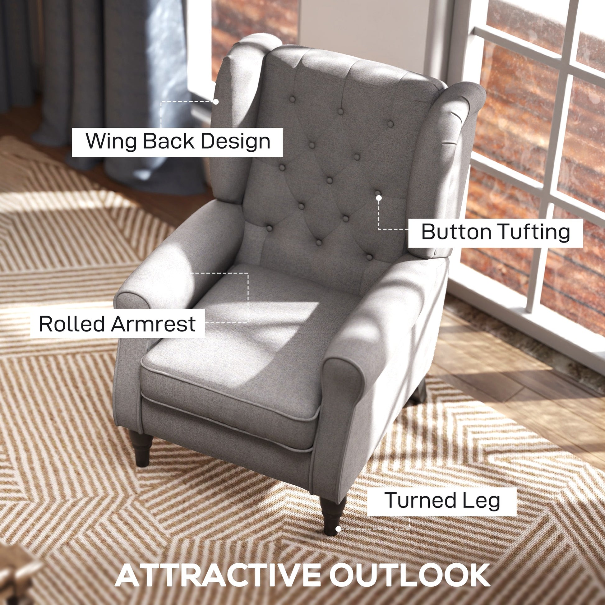 HOMCOM Retro Accent Chair, Wingback Armchair with Wood Frame Button Tufted Design for Living Room Bedroom - ChairwayUK