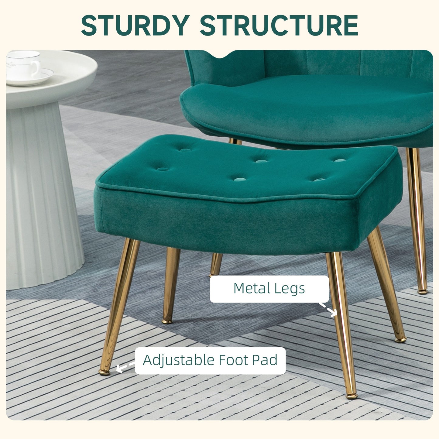 Modern Armchair with Footstool, Upholstered Accent Chair with Ottoman, Steel Legs, Velvet Wingback Chair for Living Room, Bedroom, Home Study