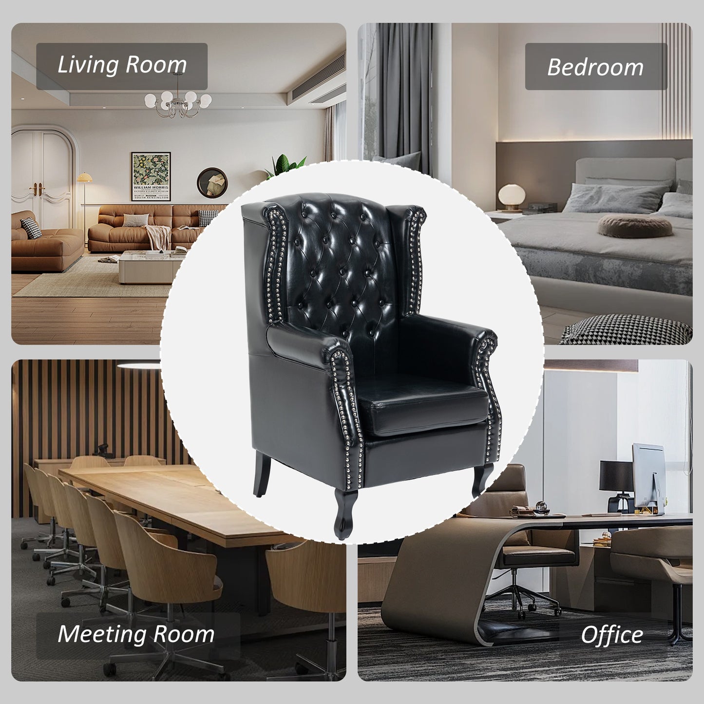 HOMCOM Wingback Accent Chair Tufted Chesterfield-style Armchair with Nail Head Trim for Living Room Bedroom - ChairwayUK