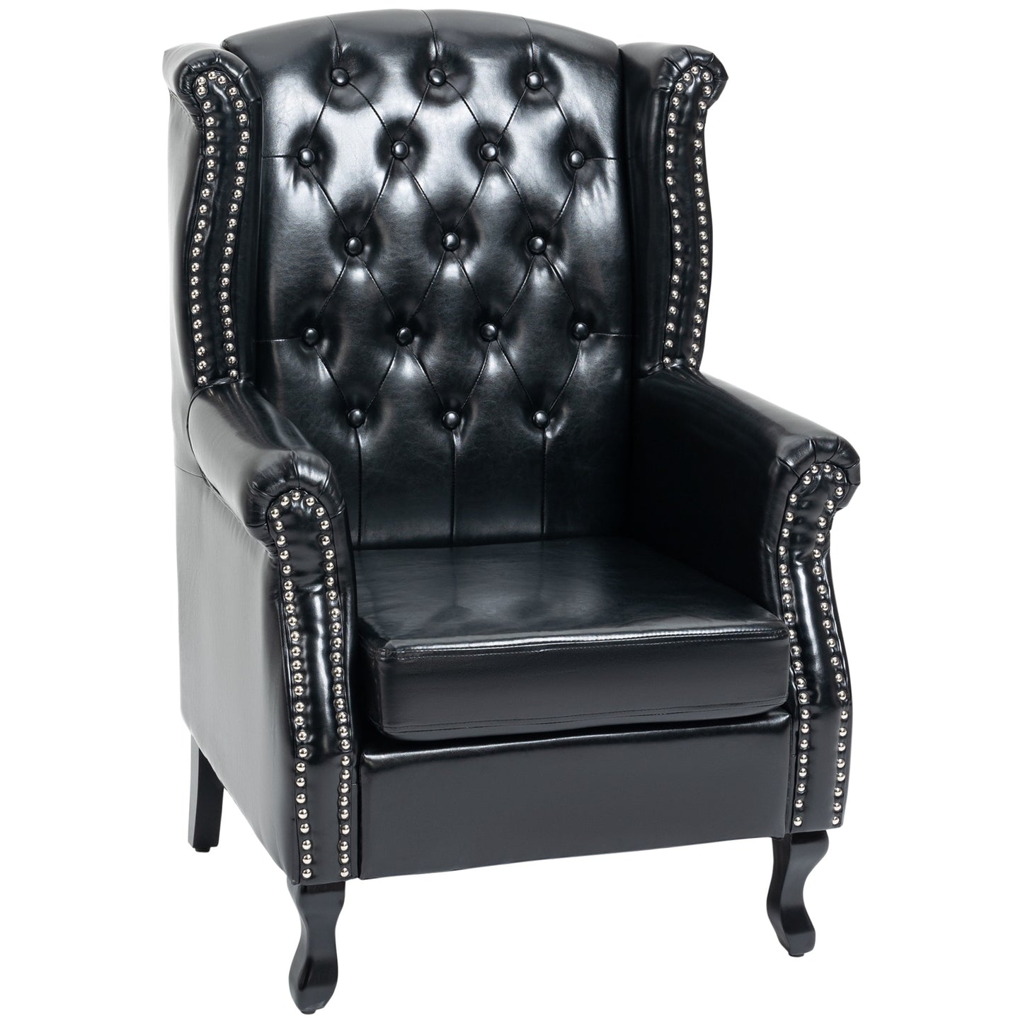 HOMCOM Wingback Accent Chair Tufted Chesterfield-style Armchair with Nail Head Trim for Living Room Bedroom - ChairwayUK