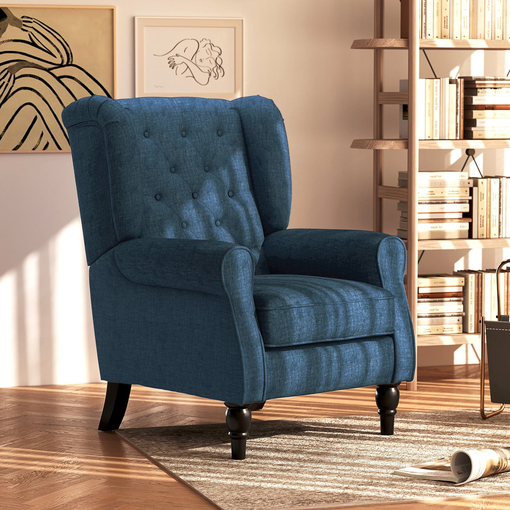 HOMCOM Retro Accent Chair, Wingback Armchair with Wood Frame Button Tufted Design for Living Room Bedroom - ChairwayUK