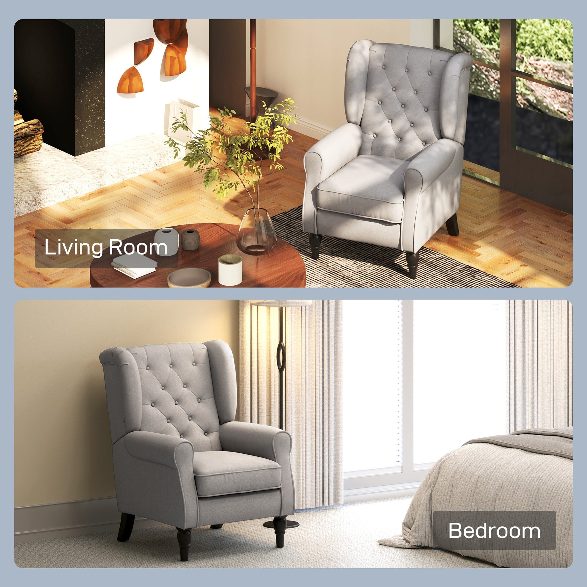 HOMCOM Retro Accent Chair, Wingback Armchair with Wood Frame Button Tufted Design for Living Room Bedroom - ChairwayUK