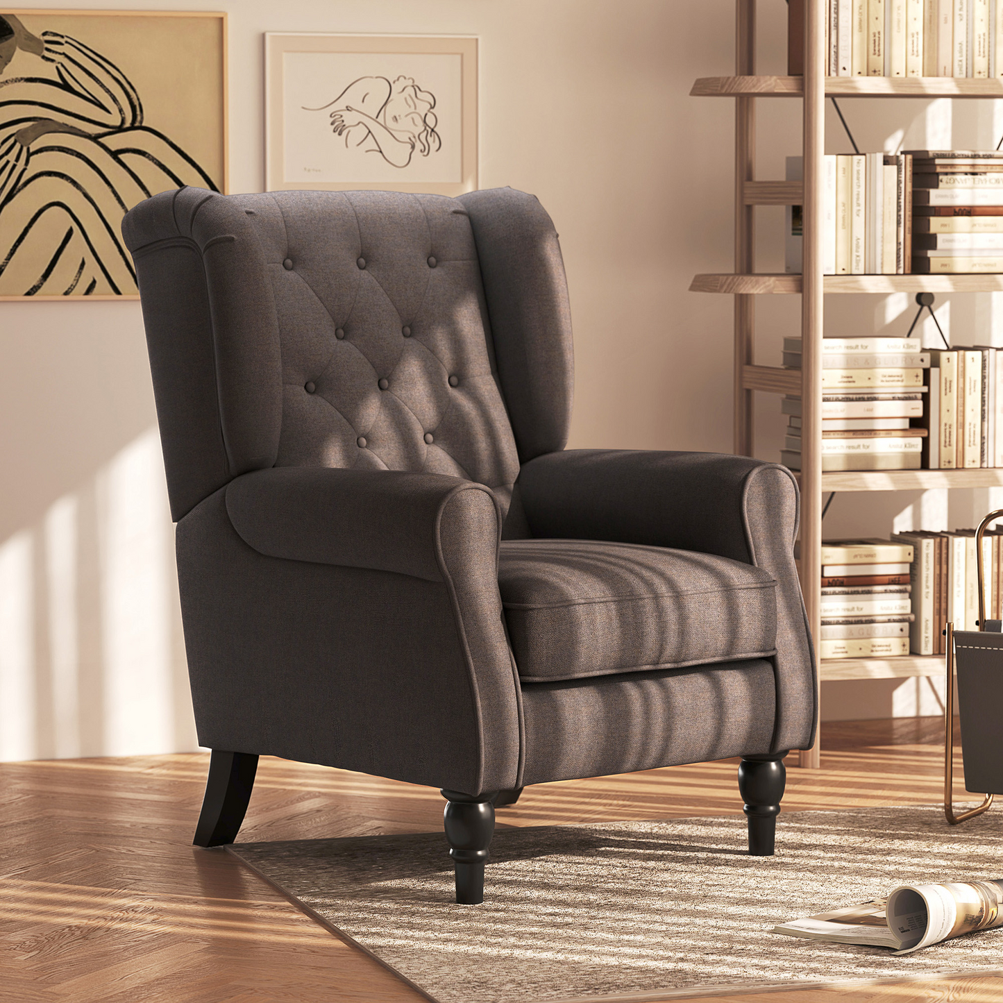 HOMCOM Retro Accent Chair, Wingback Armchair with Wood Frame Button Tufted Design for Living Room Bedroom - ChairwayUK