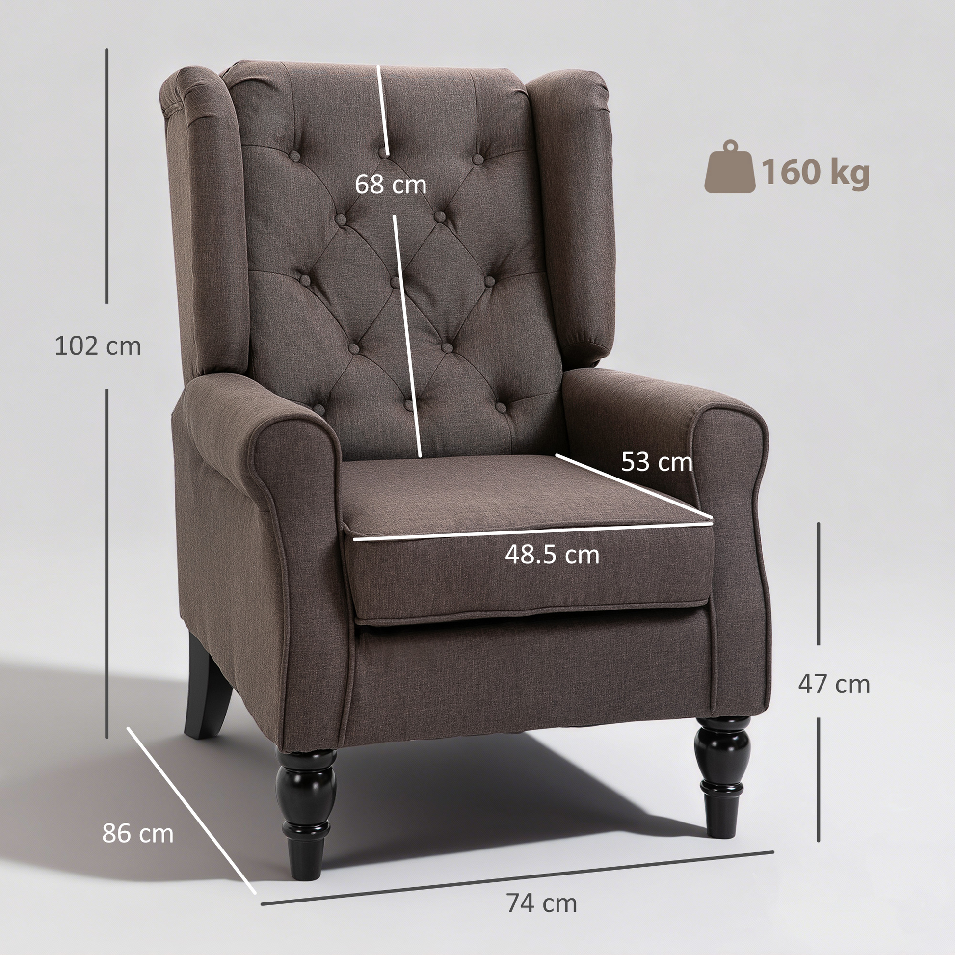 HOMCOM Retro Accent Chair, Wingback Armchair with Wood Frame Button Tufted Design for Living Room Bedroom - ChairwayUK