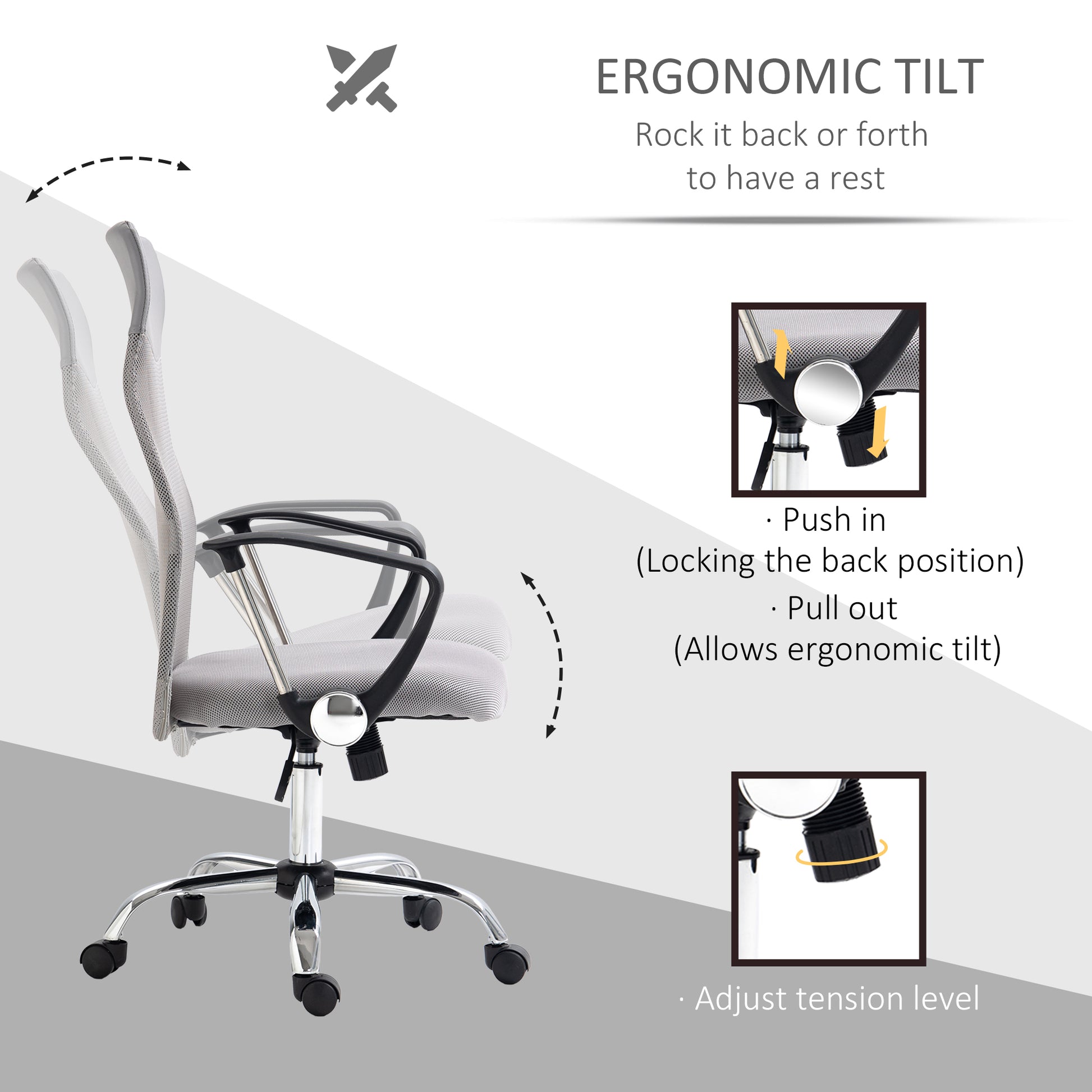 Image for Vinsetto Ergonomic Office Chair Mesh Chair with Adjustable Height Tilt Function Light Grey