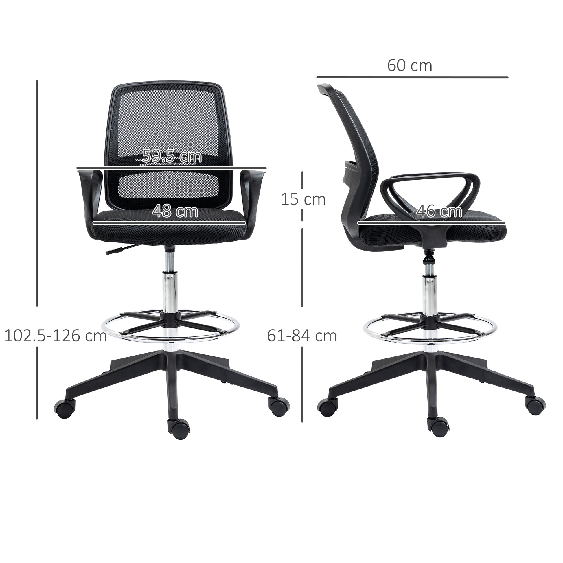 Image for Vinsetto Ergonomic Mesh Back Drafting Chair Tall Office Chair with Adjustable Height and Footrest 360° Swivel