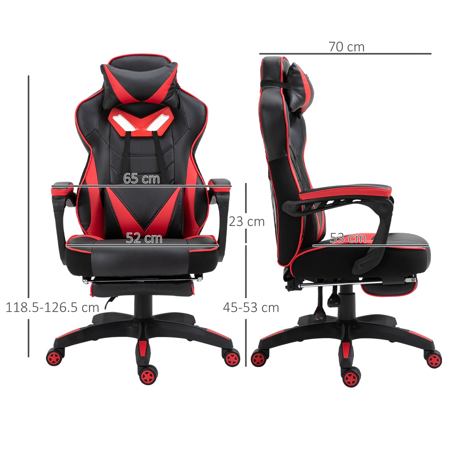 Image for Vinsetto Ergonomic Racing Gaming Chair Office Desk Chair Adjustable Height Recliner with Wheels, Headrest, Lumbar Support, Retractable Footrest, Red