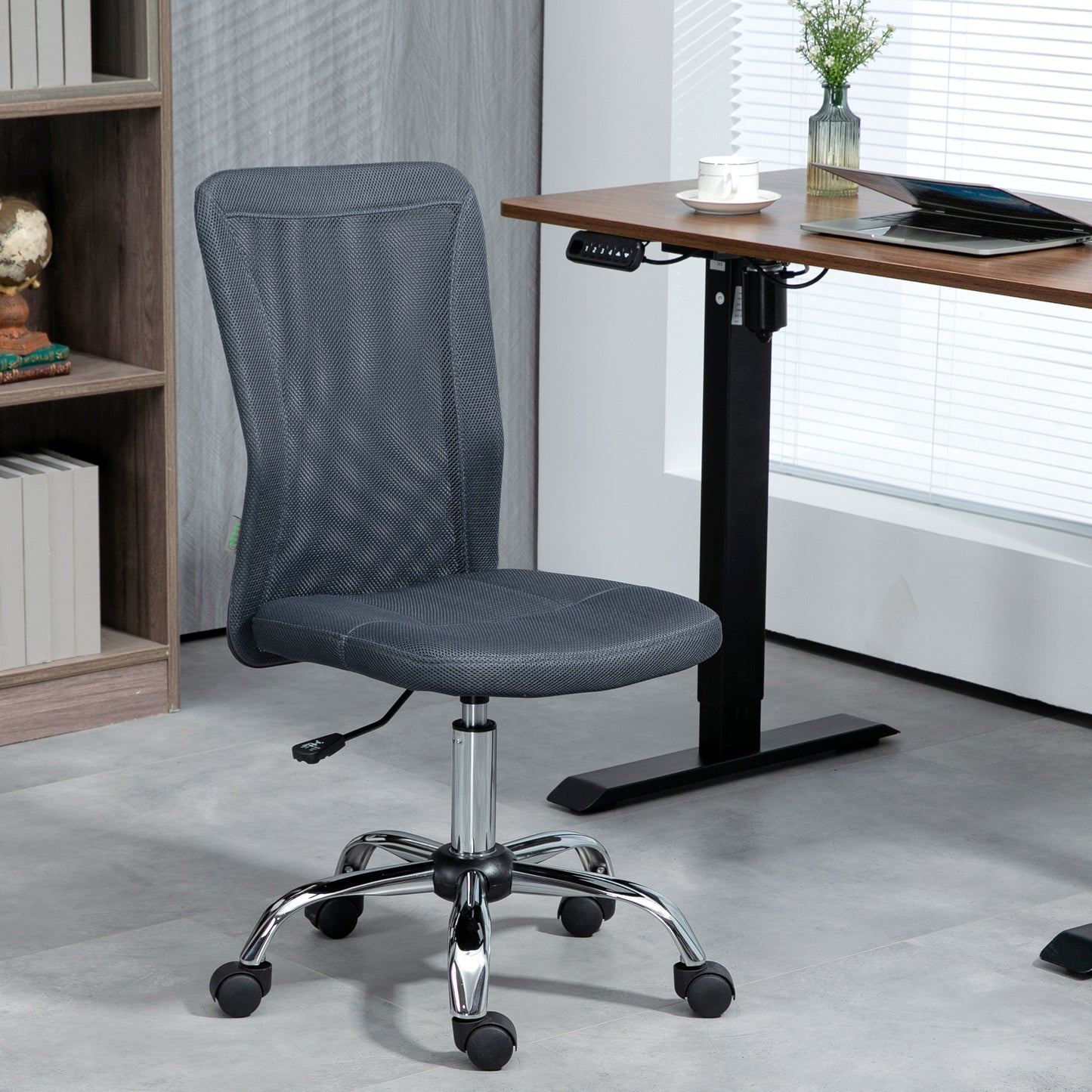 Image for Vinsetto Computer Desk Chair, Mesh Office Chair with Adjustable Height and Swivel Wheels, Armless Study Chair, Dark Grey