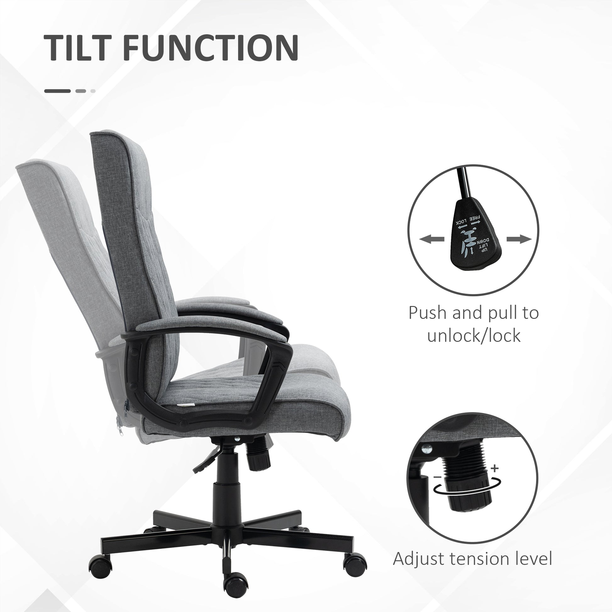 Image for Vinsetto High-Back Home Office Chair, Linen Swivel Computer Chair with Adjustable Height and Tilt Function for Living Room, Bedroom, Study, Dark Grey