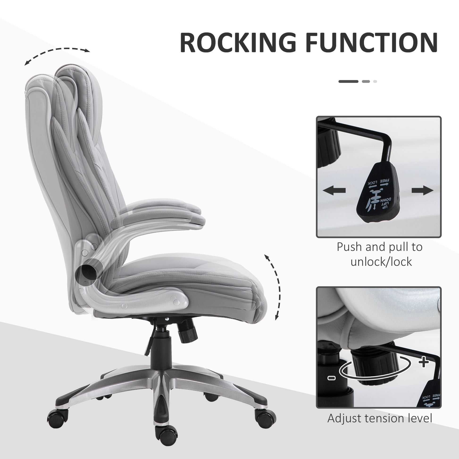 Image for Vinsetto High Back Executive Office Chair Home Swivel PU Leather Ergonomic Chair, with Flip-up Arm, Wheels, Adjustable Height, Grey