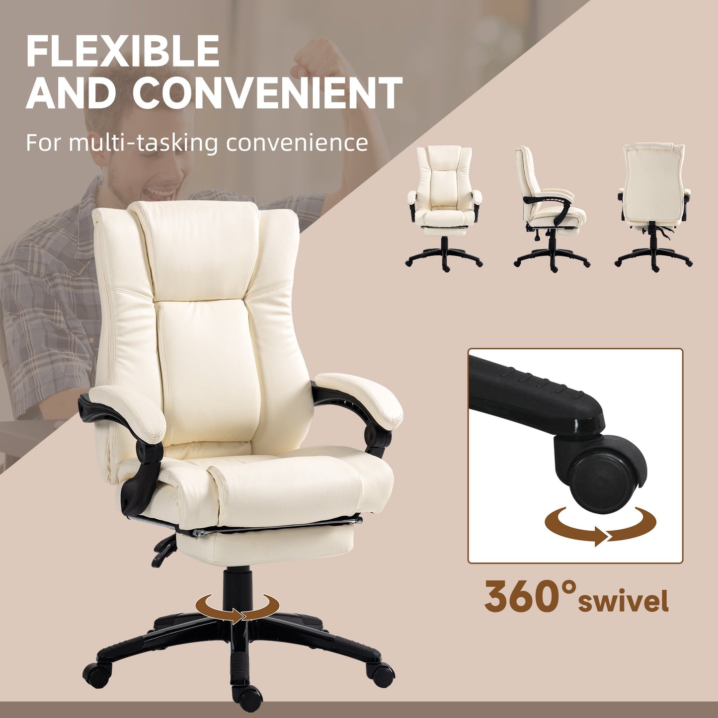 Vinsetto PU Leather Office Chair, Swivel Computer Chair with Footrest, Wheels, Adjustable Height