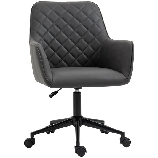 Image for Vinsetto Swivel Office Chair Leather-Feel Fabric Home Study Leisure with Wheels, Grey