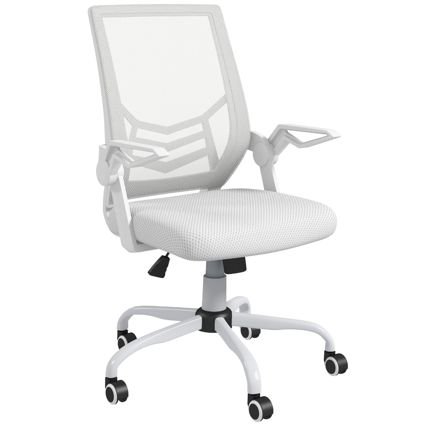 Image for Vinsetto Mesh Office Chair, Computer Desk Chair with Flip-up Armrests, Lumbar Back Support and Swivel Wheels, White