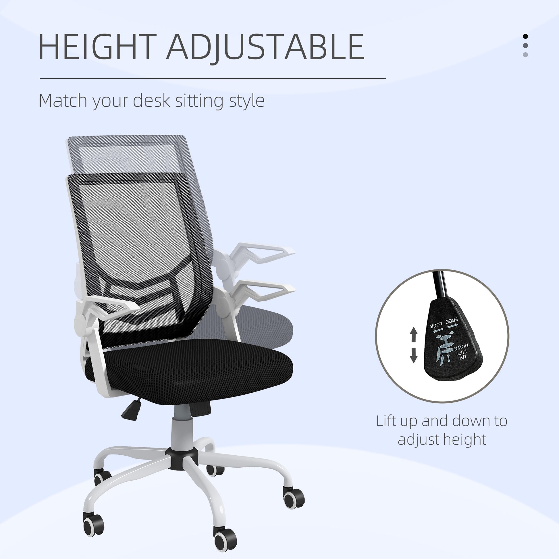 Image for Vinsetto Mesh Office Chair, Computer Desk Chair with Flip-up Armrests, Lumbar Back Support and Swivel Wheels, Black