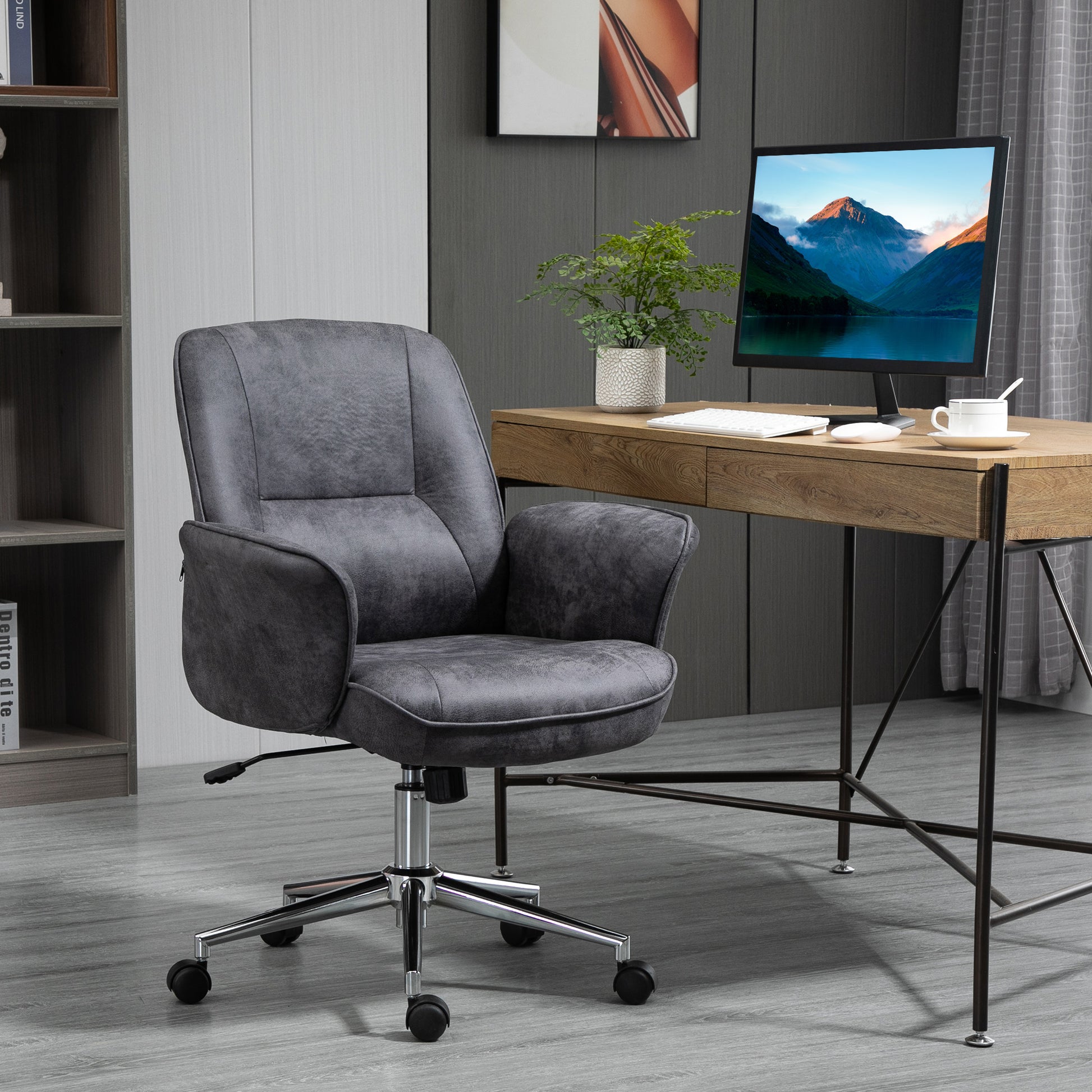 Image for Vinsetto Swivel Computer Office Chair Mid Back Desk Chair for Home Study Bedroom,  Charcoal Grey